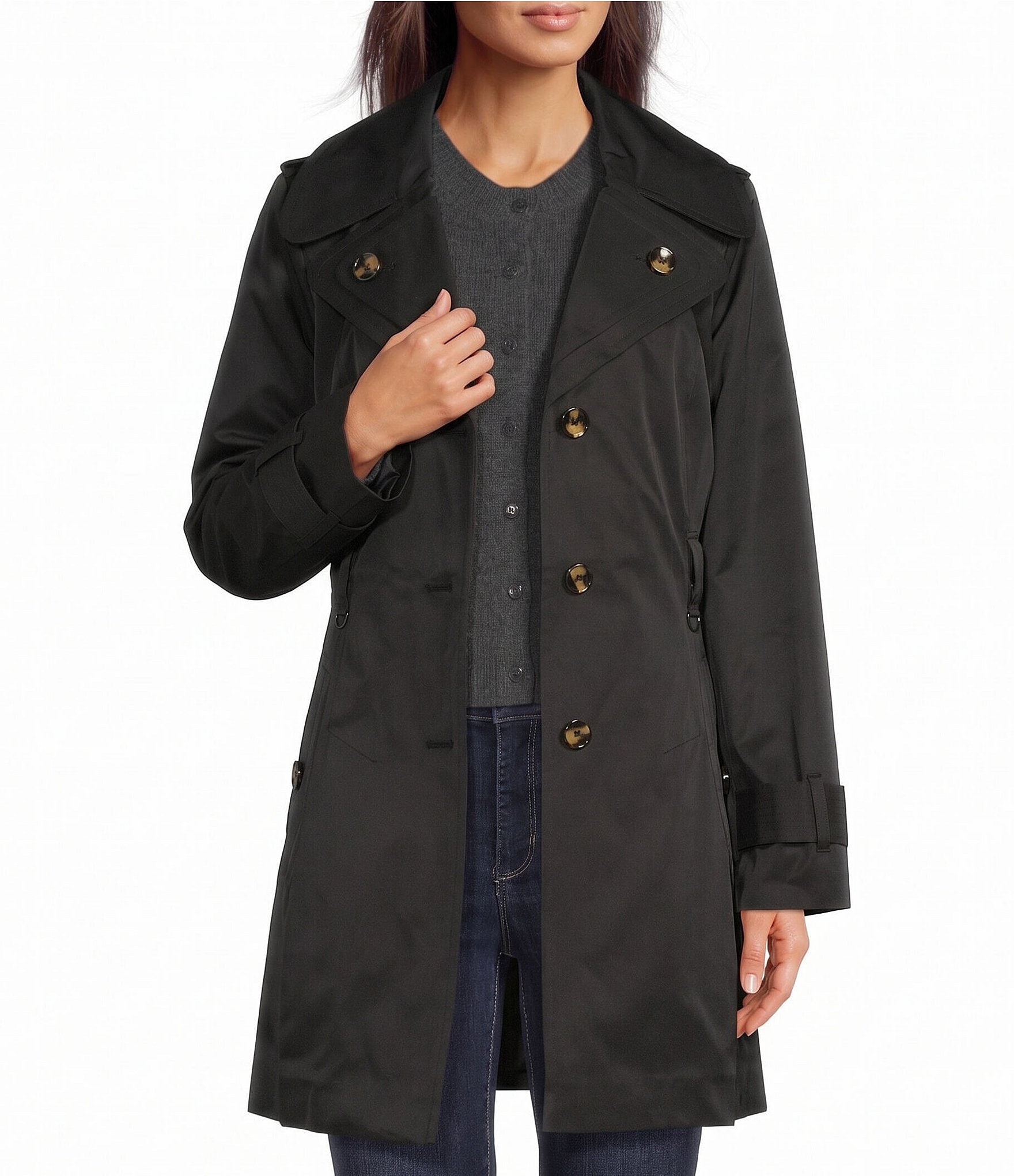 London Fog Double Collar Hooded Belted Single Breasted Trench Coat