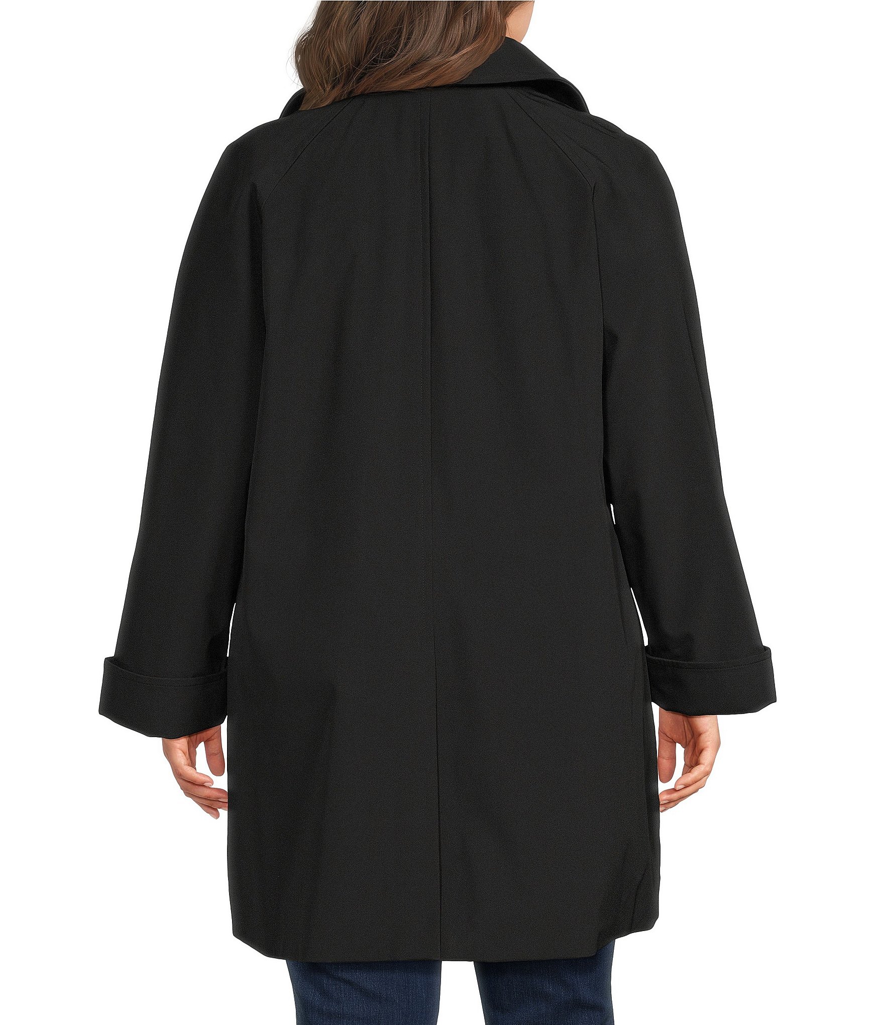 London Fog Plus Size Hooded Point Collar Single Breasted Reglan A-Line Walker Coat