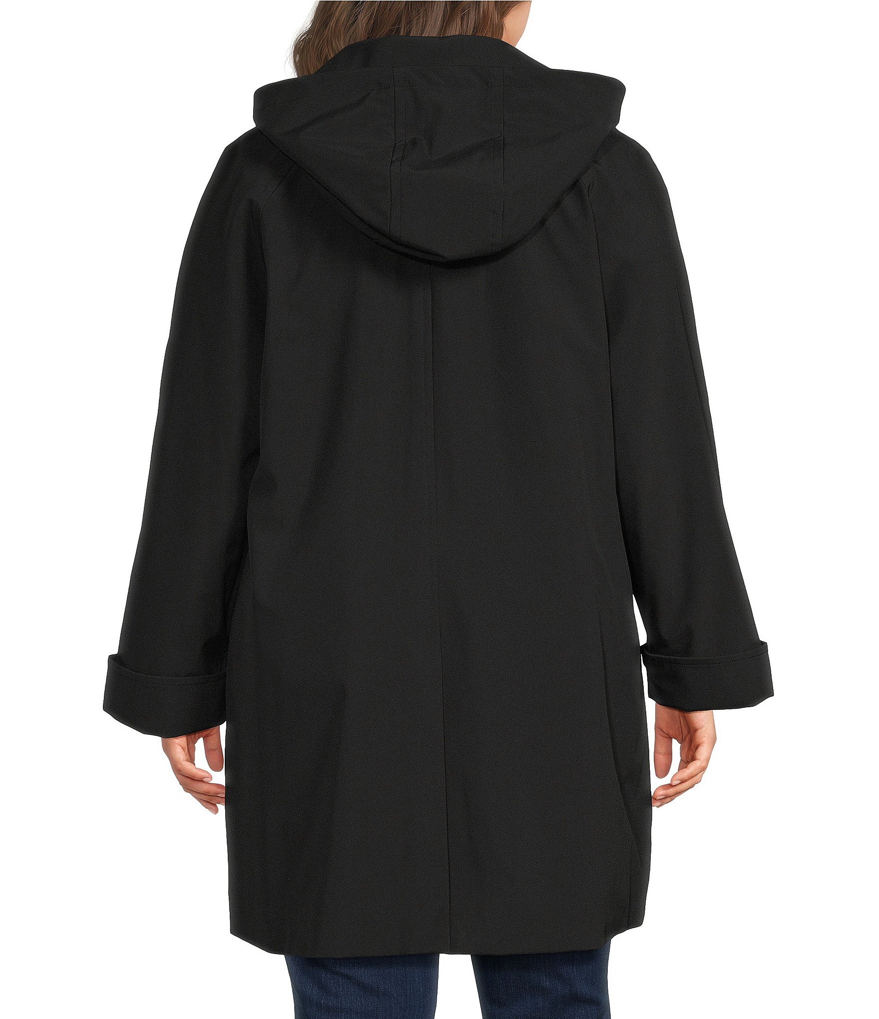 London Fog Plus Size Hooded Point Collar Single Breasted Reglan A-Line Walker Coat