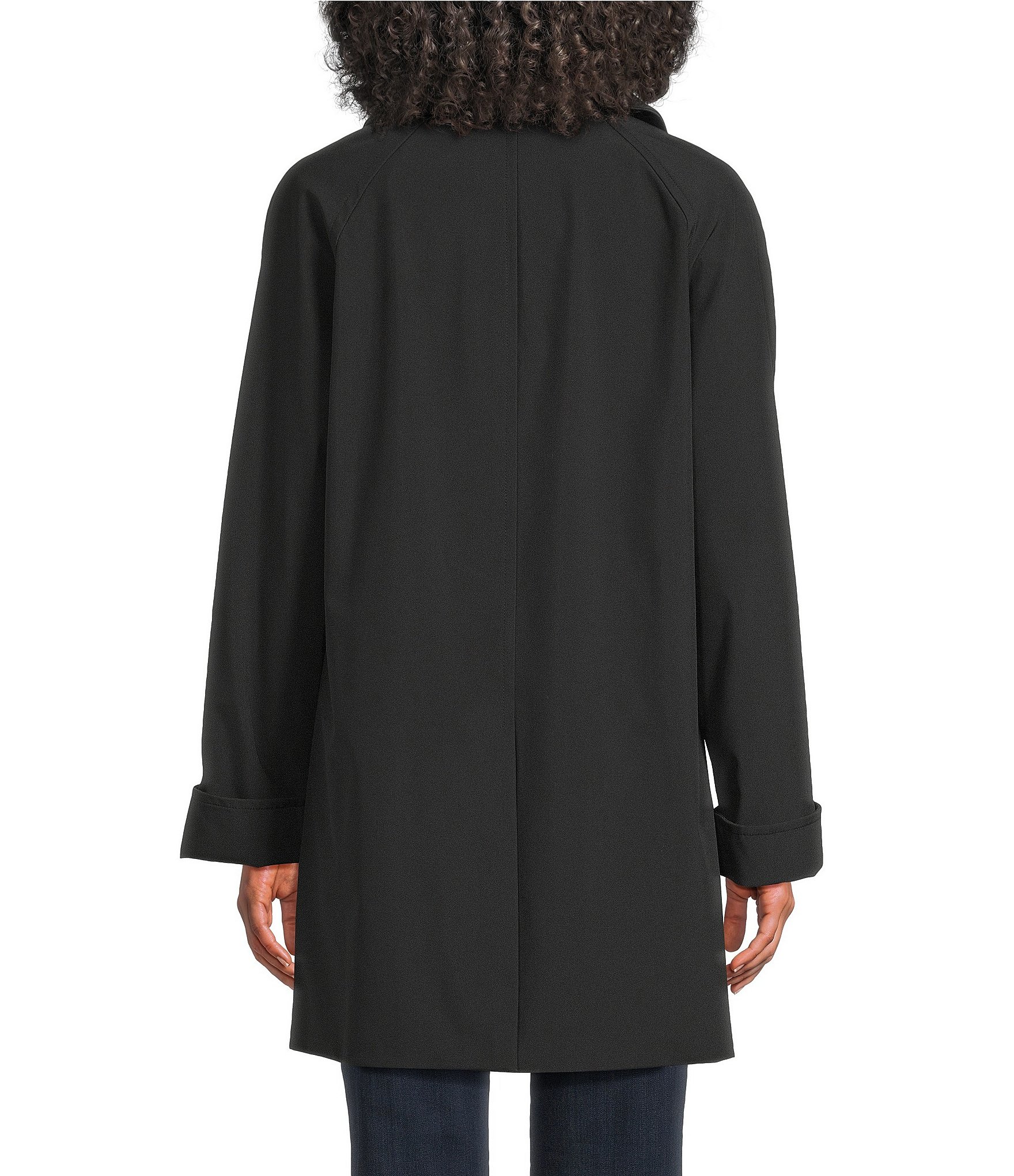 London Fog Point Collar Hooded Button Front A-Line Raglan Single Breasted Coat
