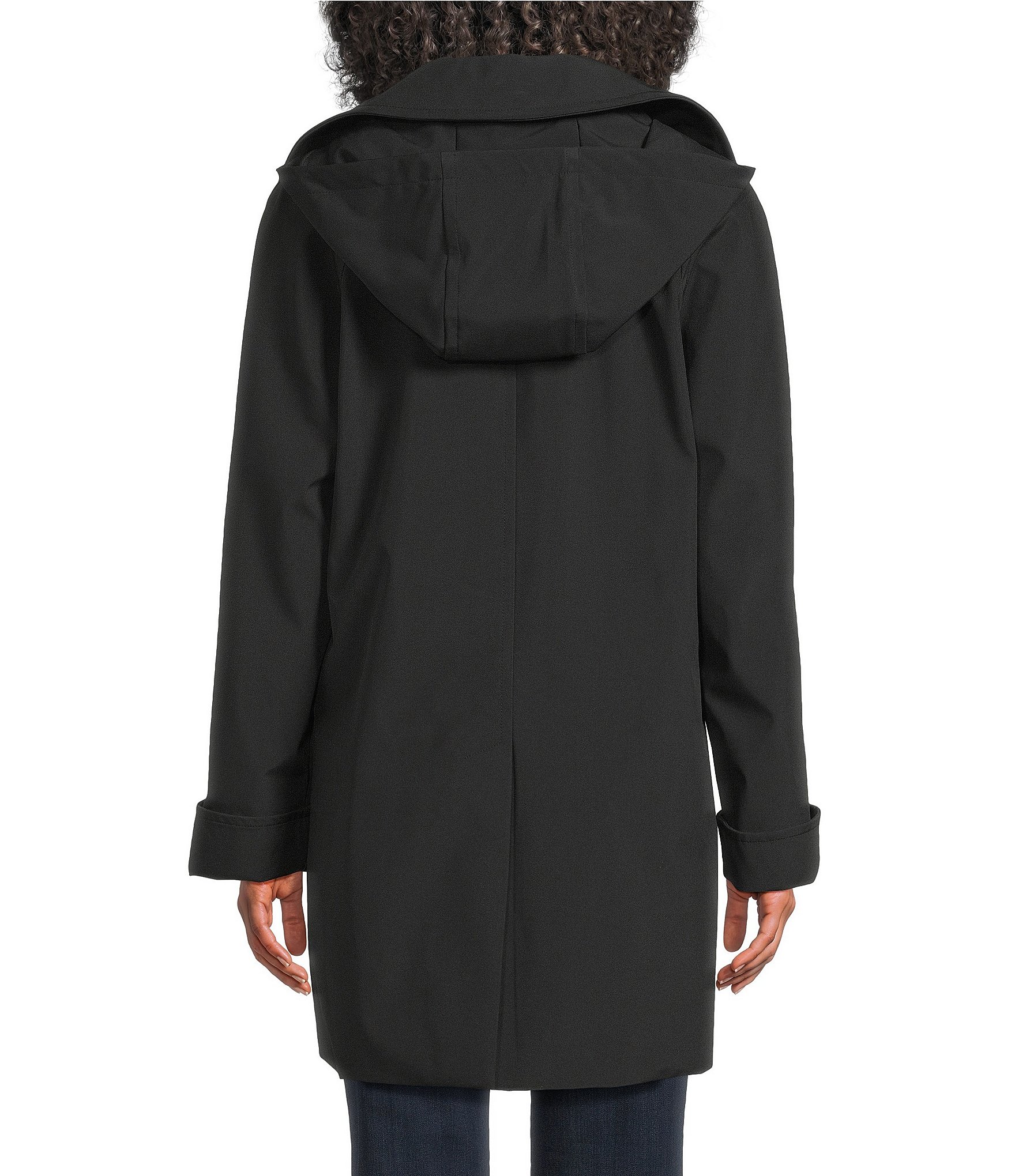 London Fog Point Collar Hooded Button Front A-Line Raglan Single Breasted Coat