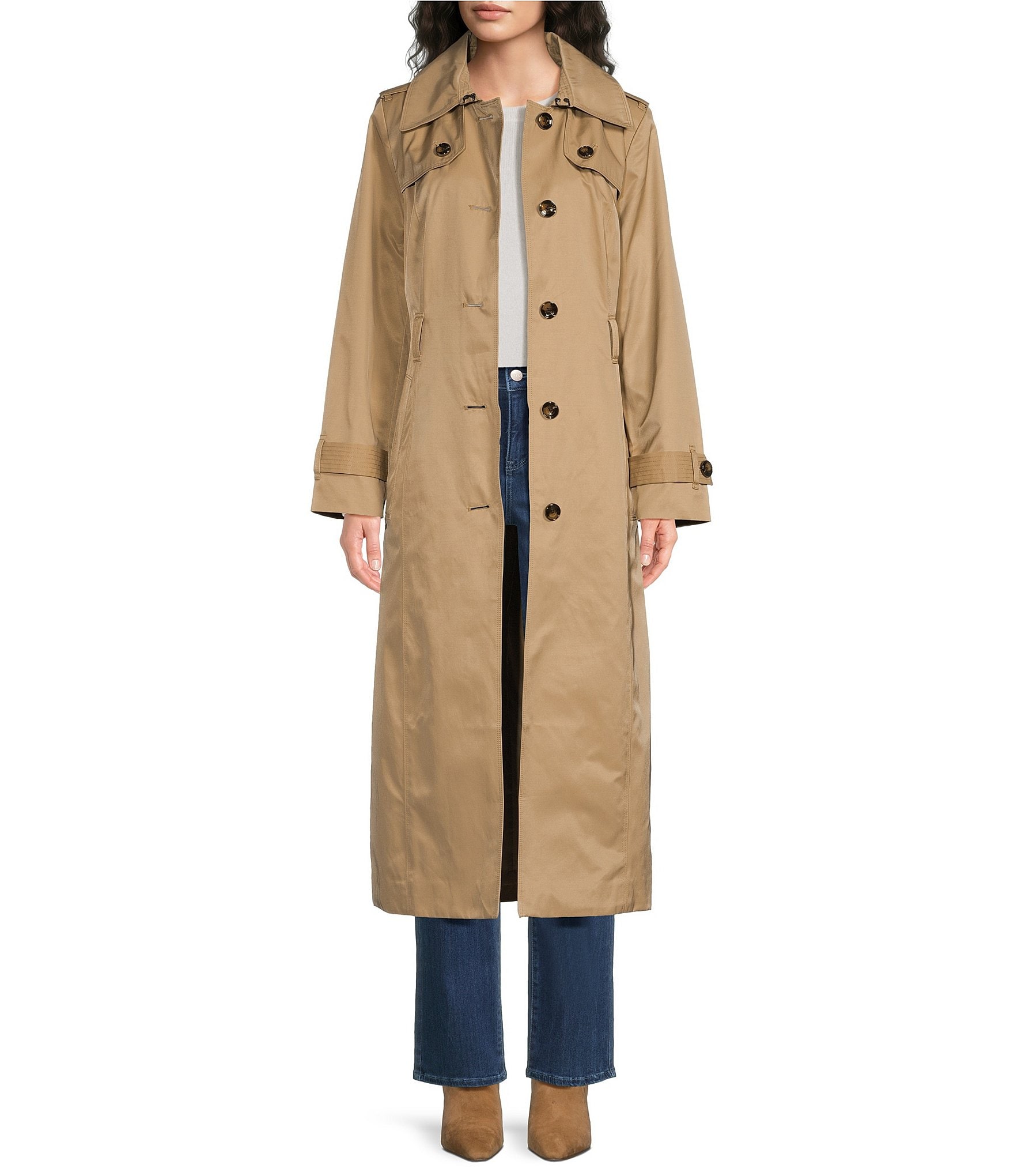 London Fog Single Breasted Belted Maxi Trench Coat