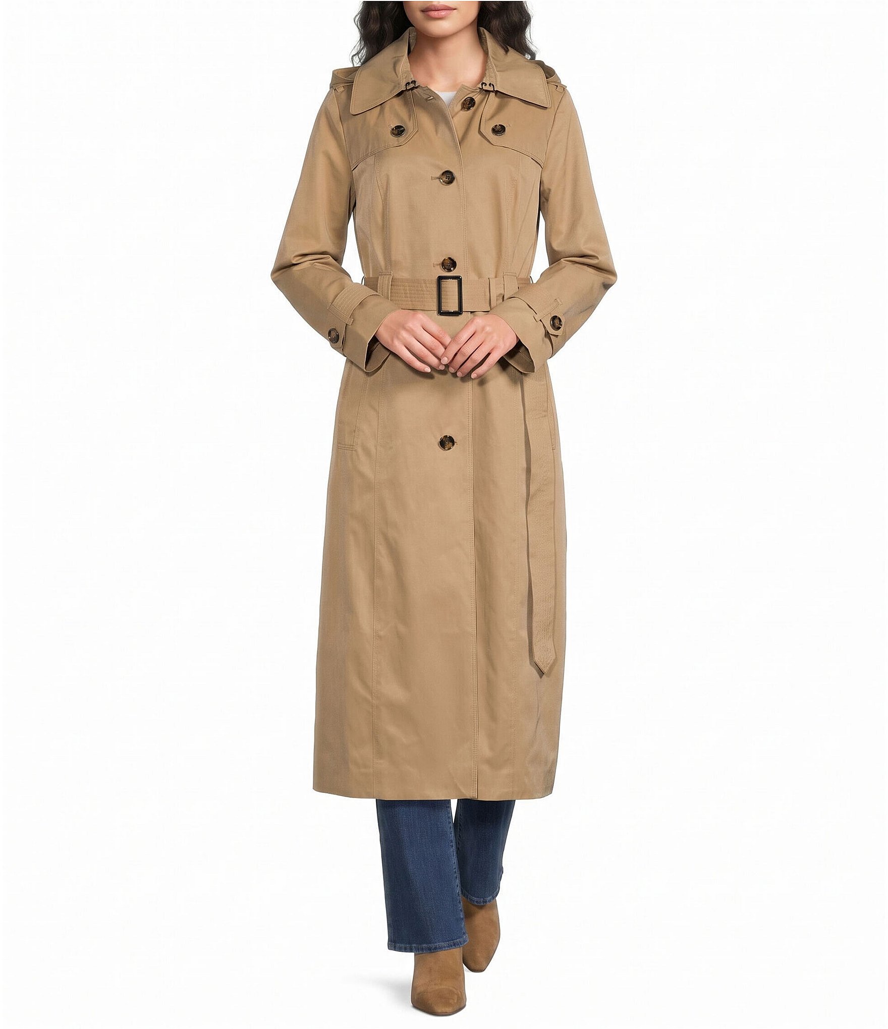 London Fog Single Breasted Belted Maxi Trench Coat