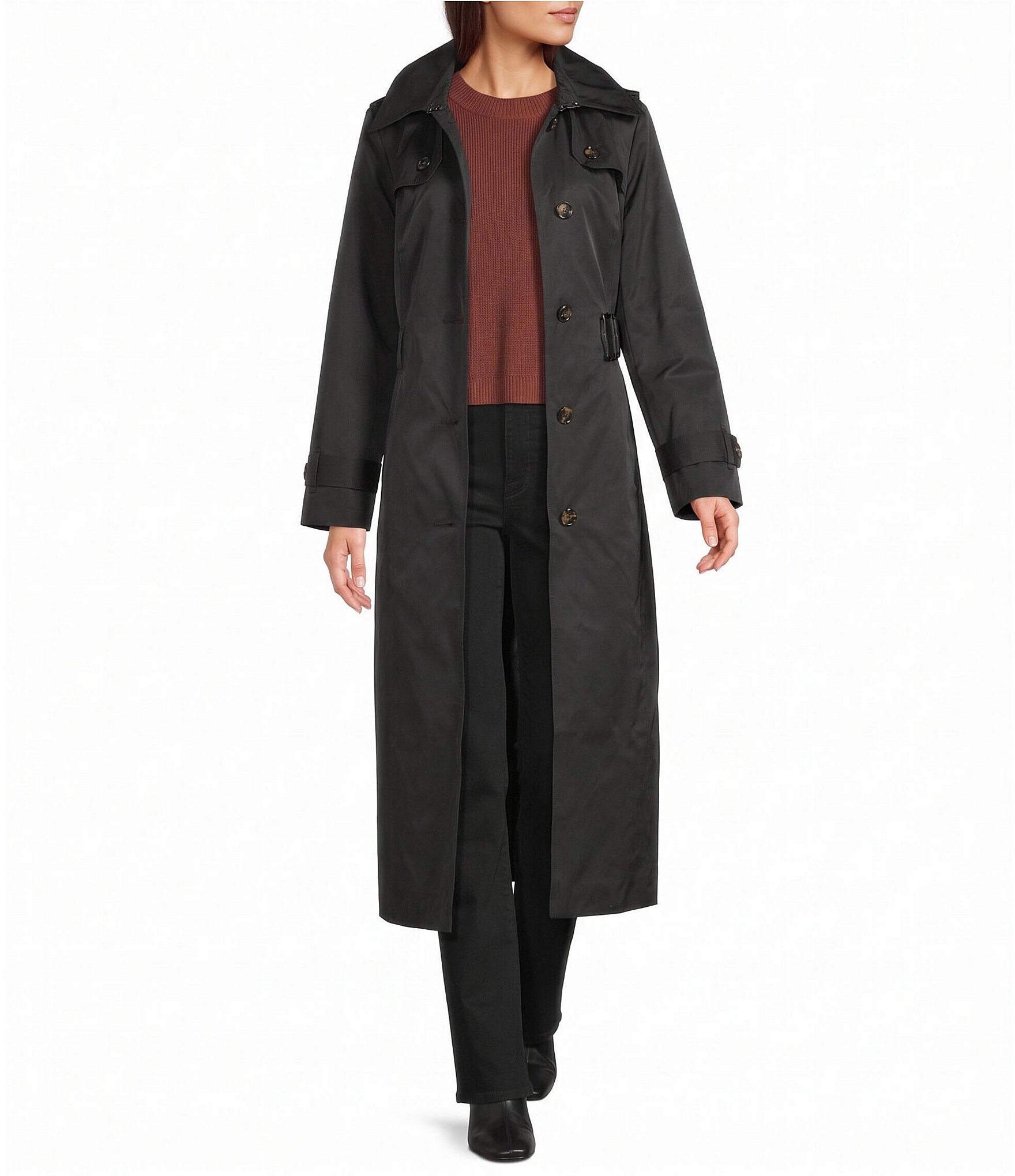 London Fog Single Breasted Belted Maxi Trench Coat