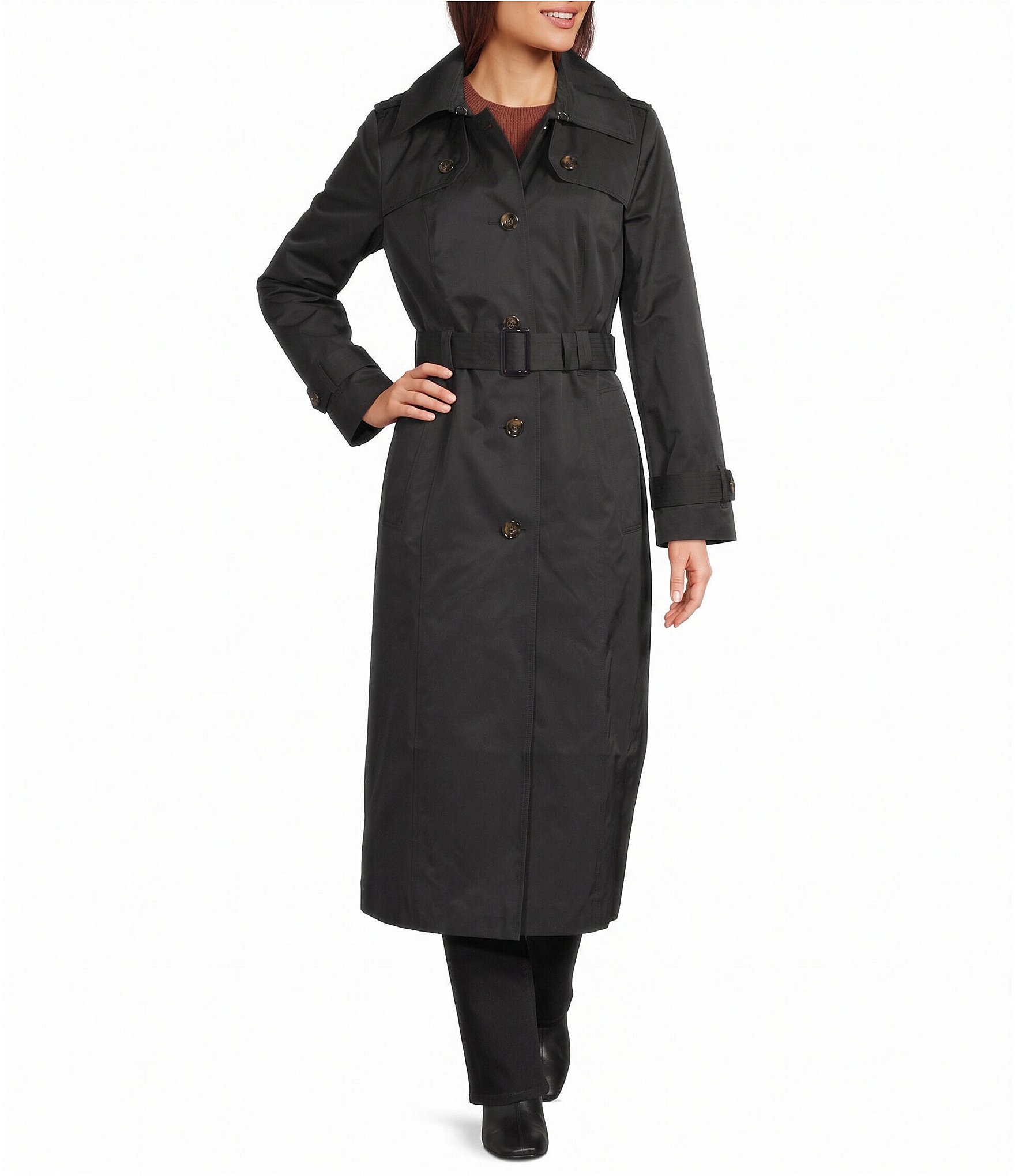 London Fog Single Breasted Belted Maxi Trench Coat