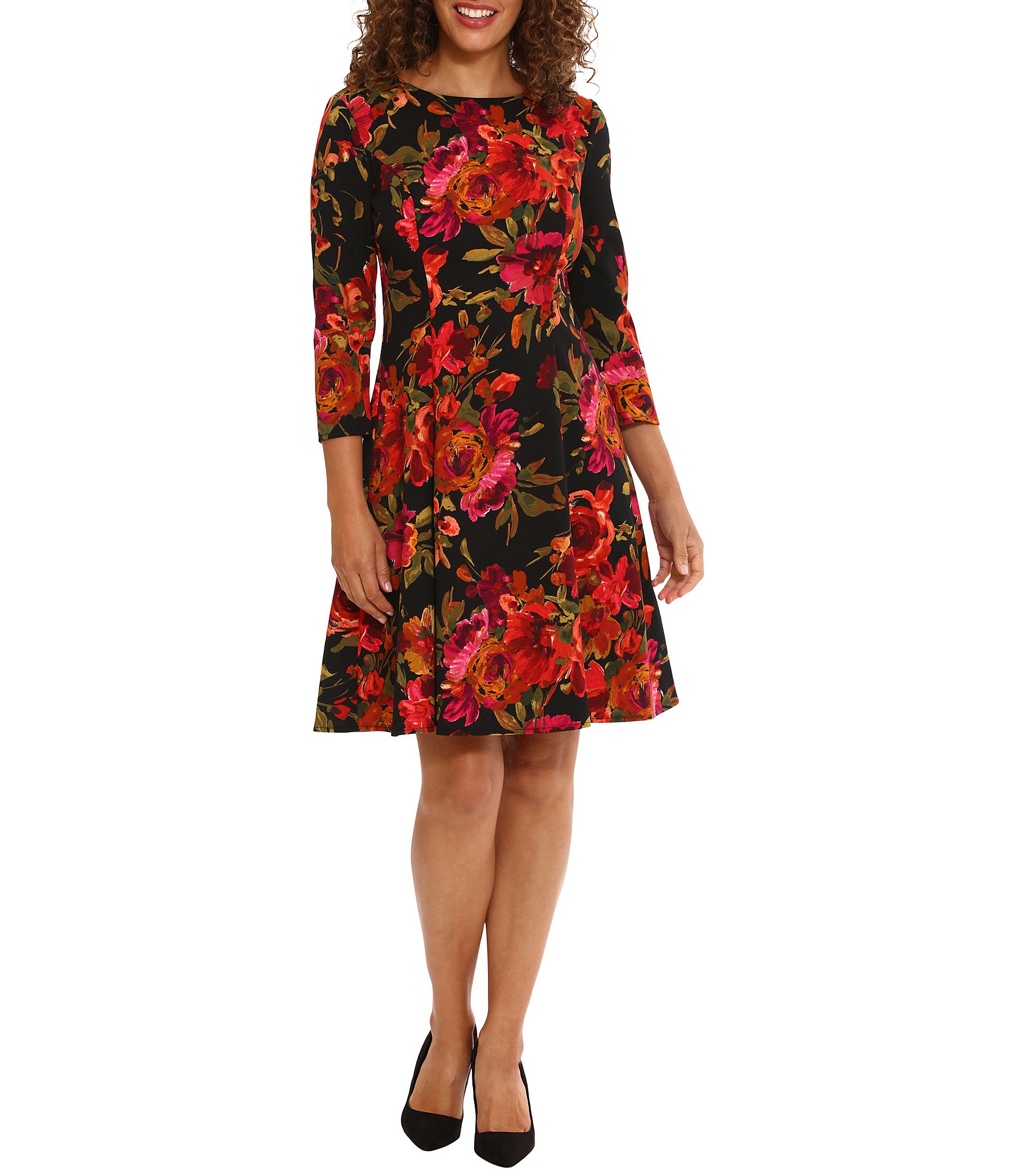 Printed Scuba Fit-and-Flare Dress