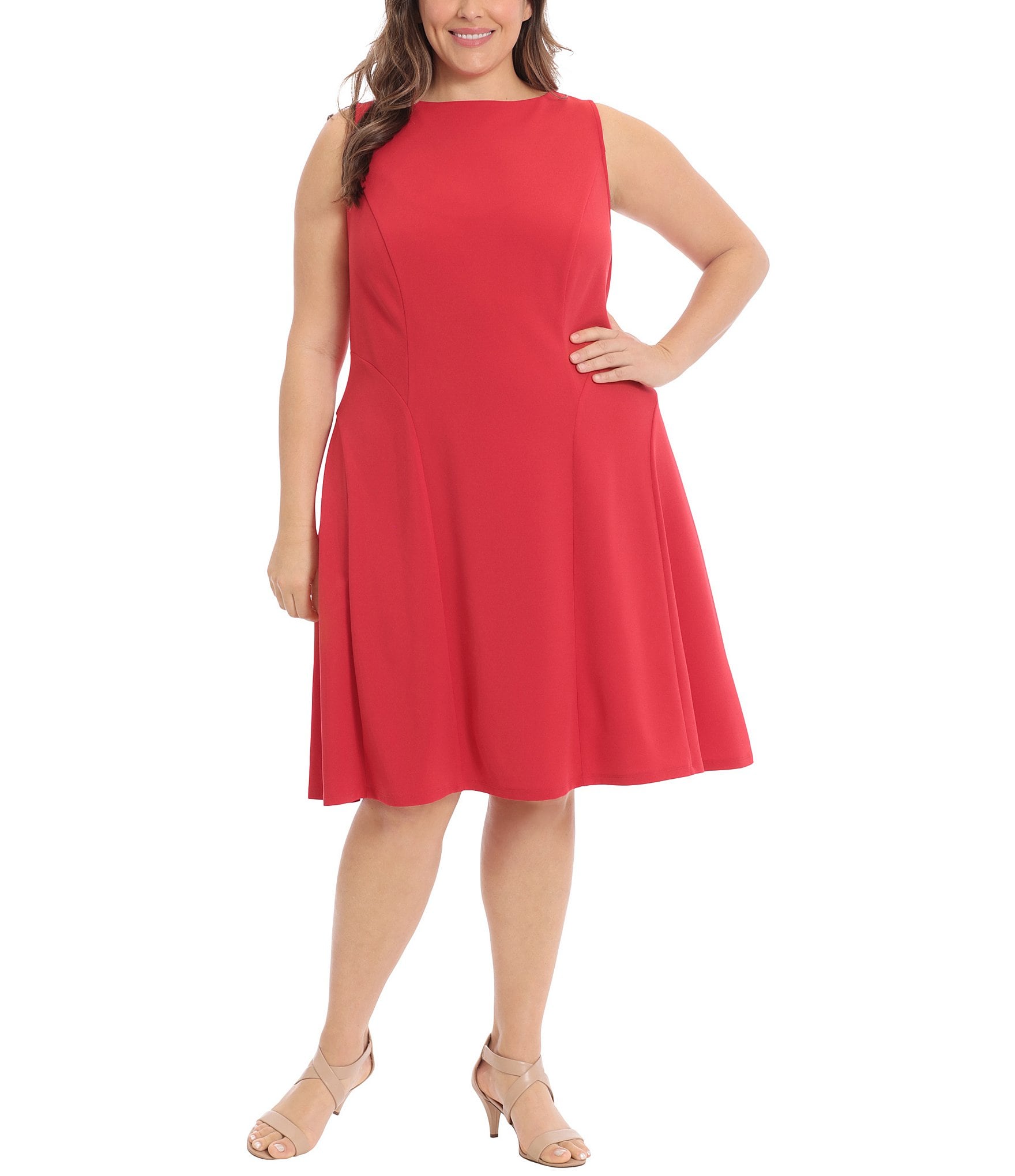 London Times Plus Size Sleeveless Boat Neck Cloud Crepe Fit and Flare  Princess Seams Dress | Dillard's