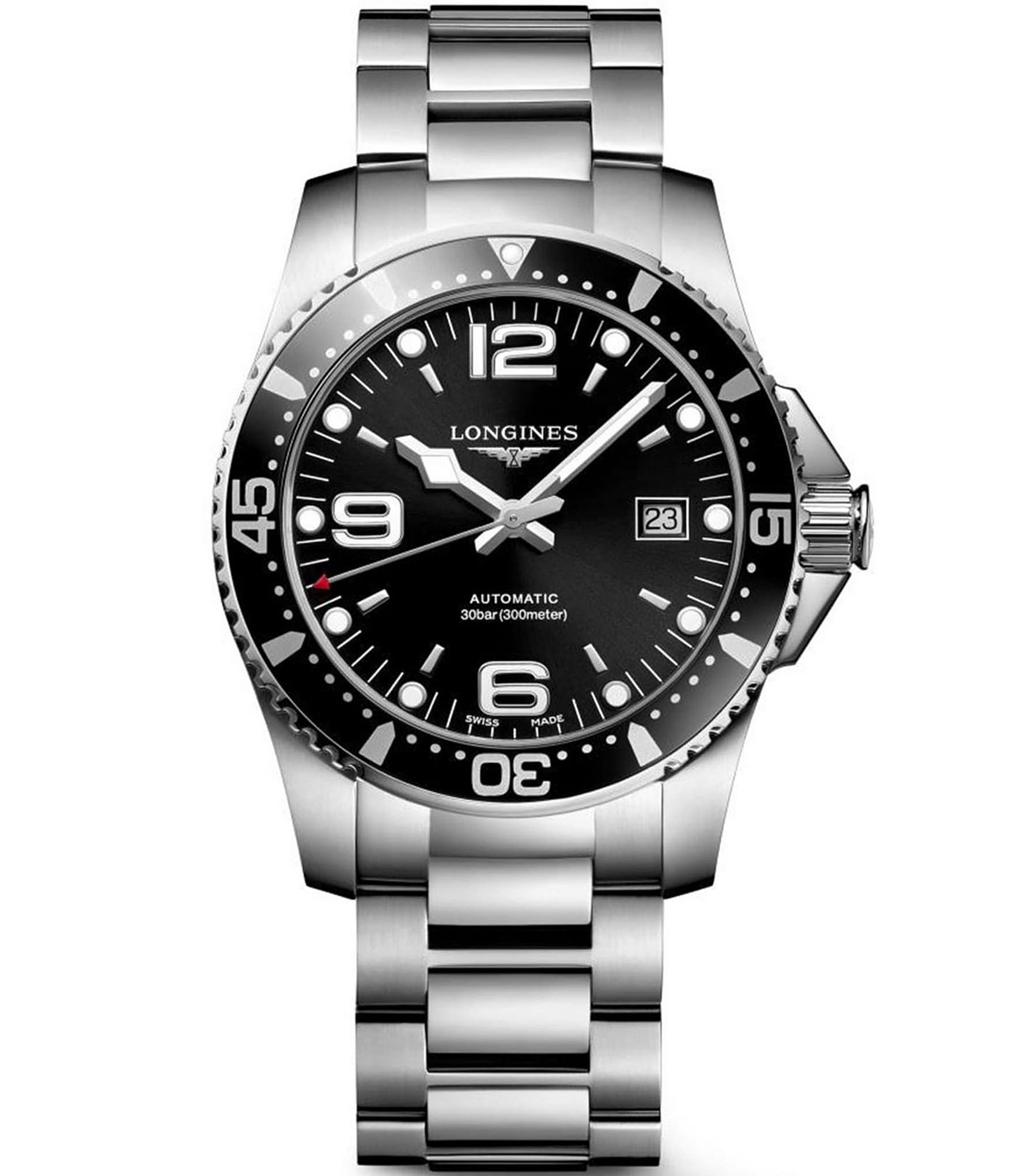 Longines Men's Black Dial Hydroconquest Automatic Stainless Steel ...