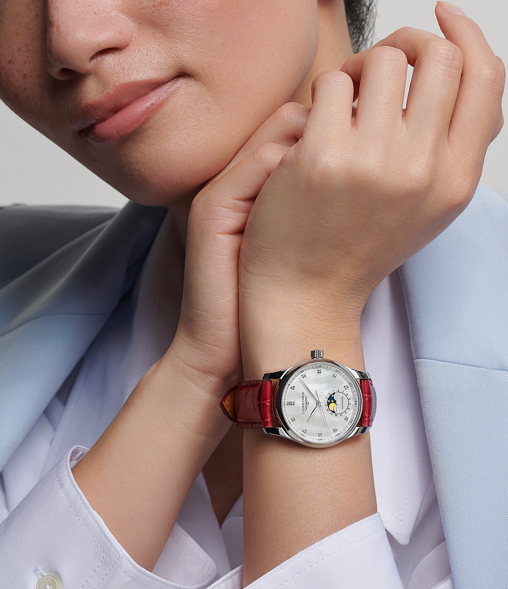 Longines Women's Master Automatic Red Leather Strap Watch