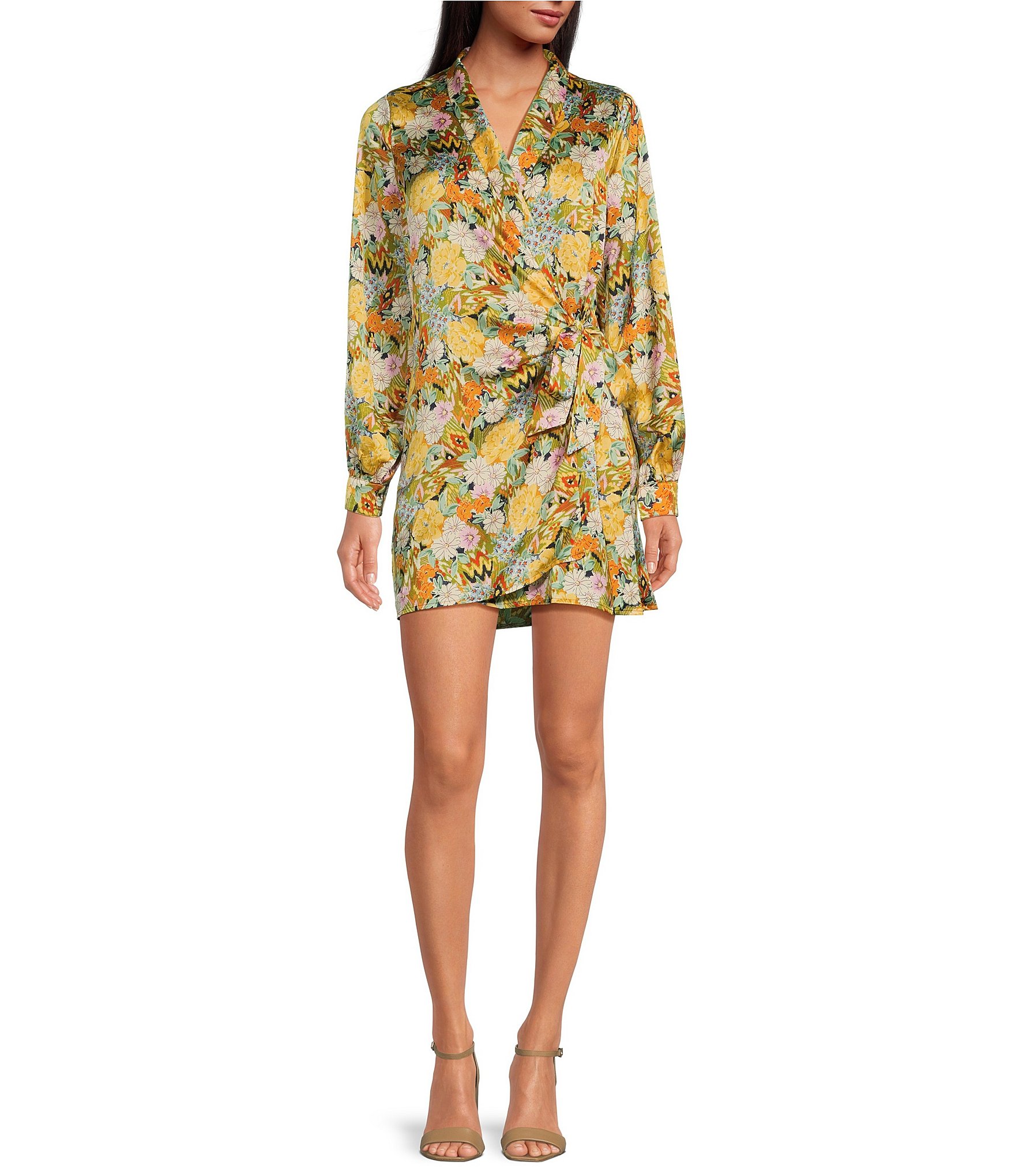 Lost + Wander Wildflower Dusk Satin Floral Print V-Neck Long Sleeve ...