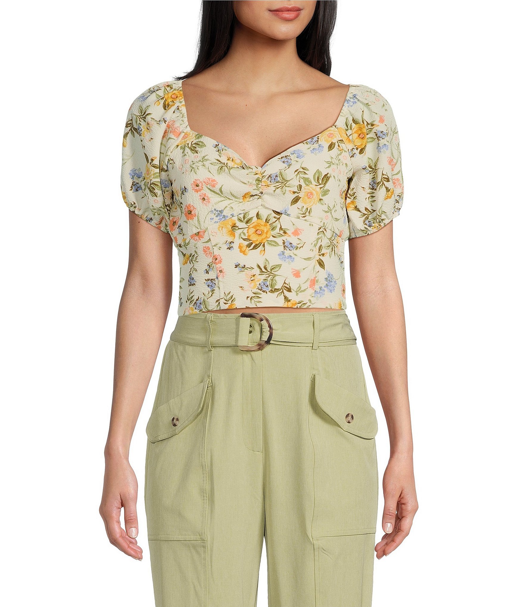 Guess Maia Large Floral Printed Corset Crop Top