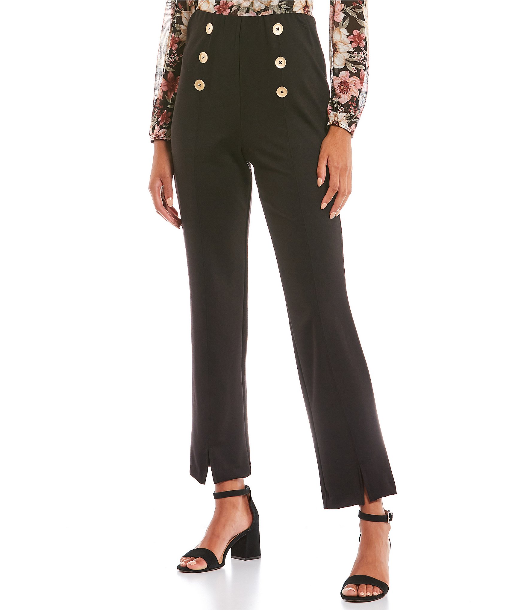 Love & Piece High Rise Front Tacked Button Straight Leg Pants | Dillard's