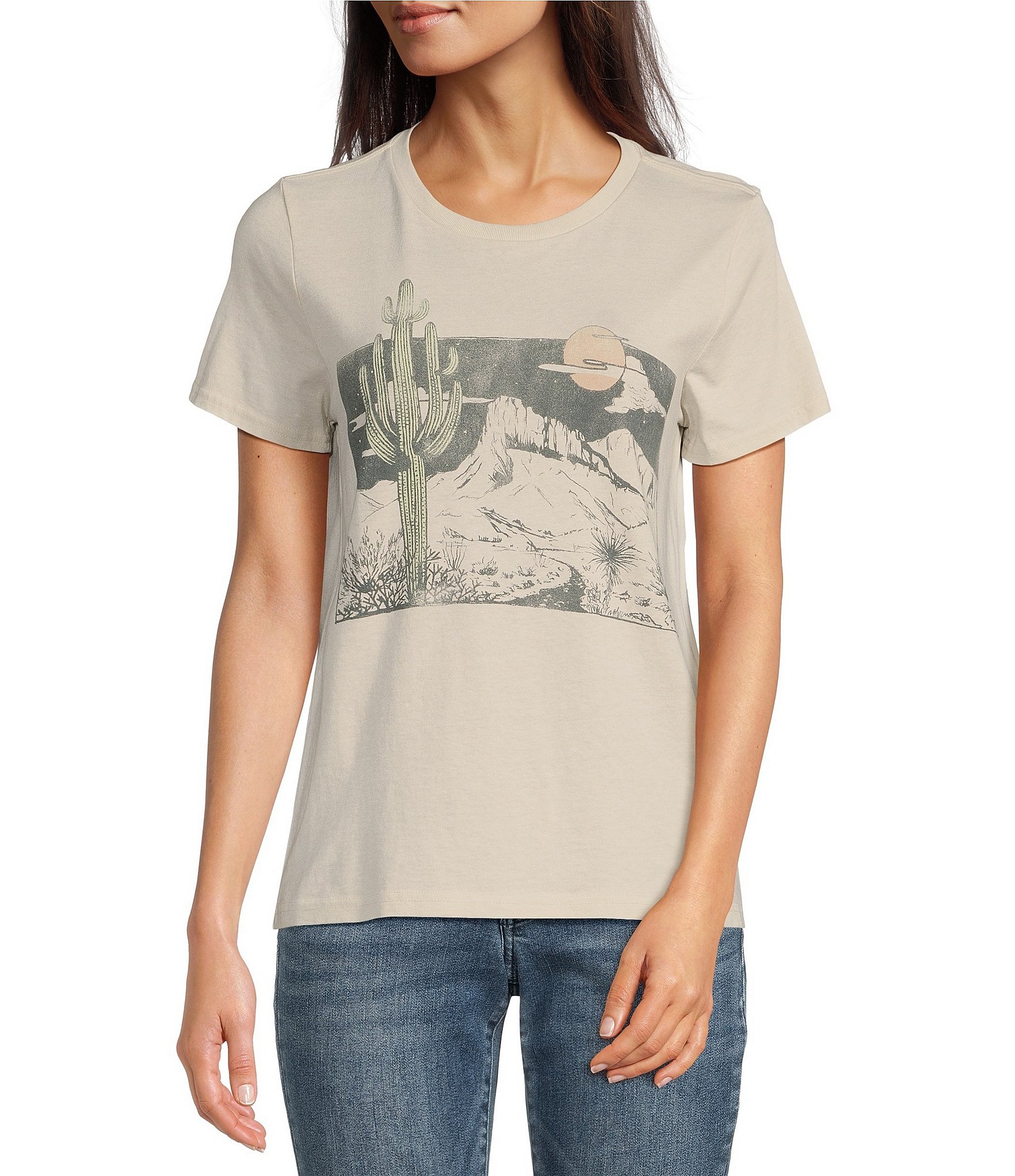 Womens LUCKY BRAND Cactus Club Graphic Tee T Shirt White Cotton Blend L XL  XXL