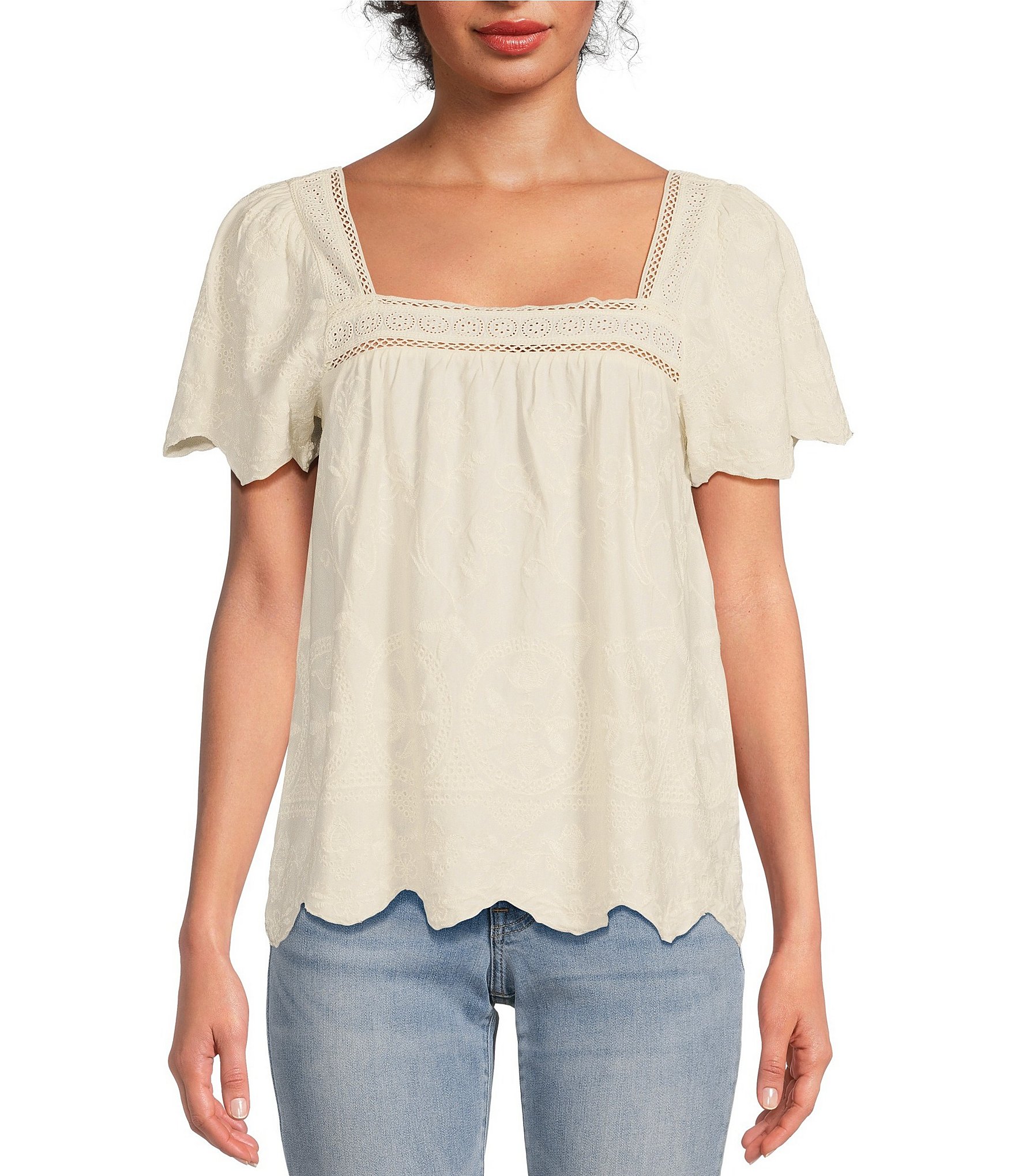 Lucky Brand Womens Shirt Off The Shoulder Blouse Elastic Sleeves