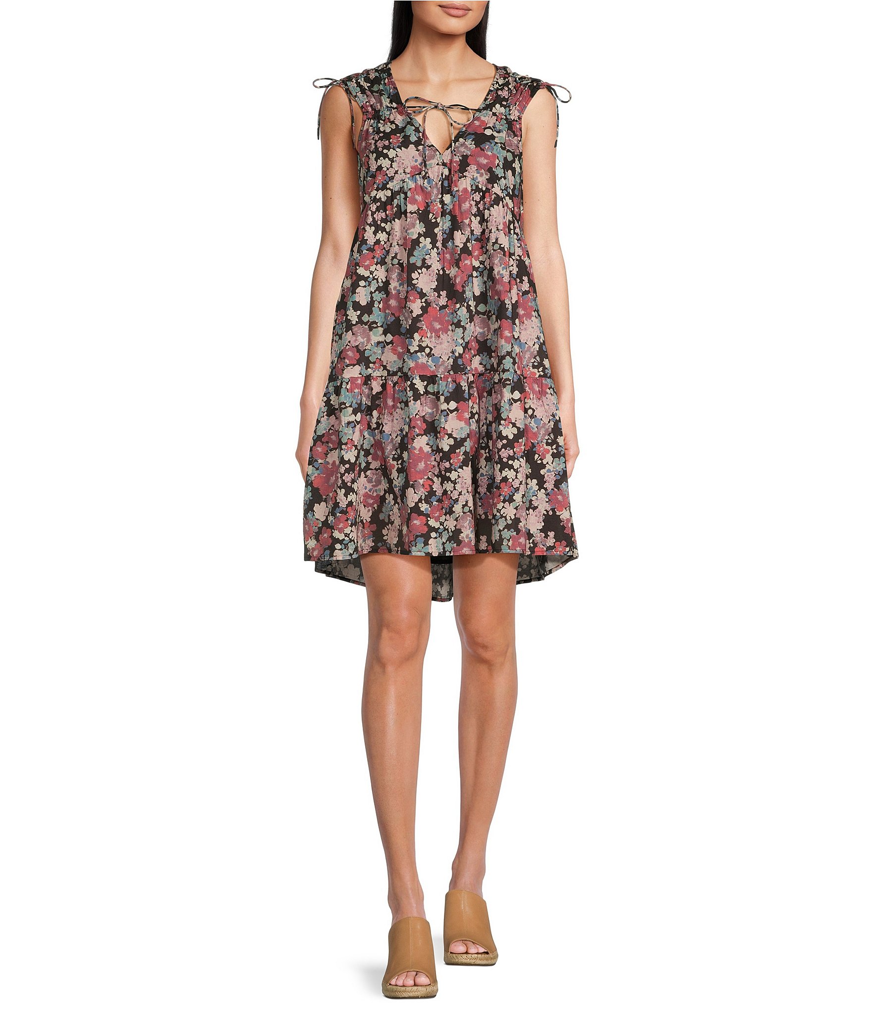 Lucky Brand Floral V-Neck Sleeveless Mini Dress | Dillard's