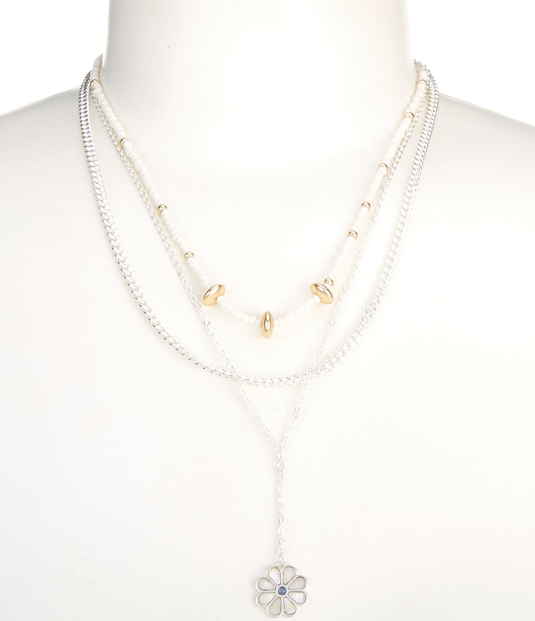 Lucky Brand Inlay Daisy Beaded Layer Necklace | Dillard's