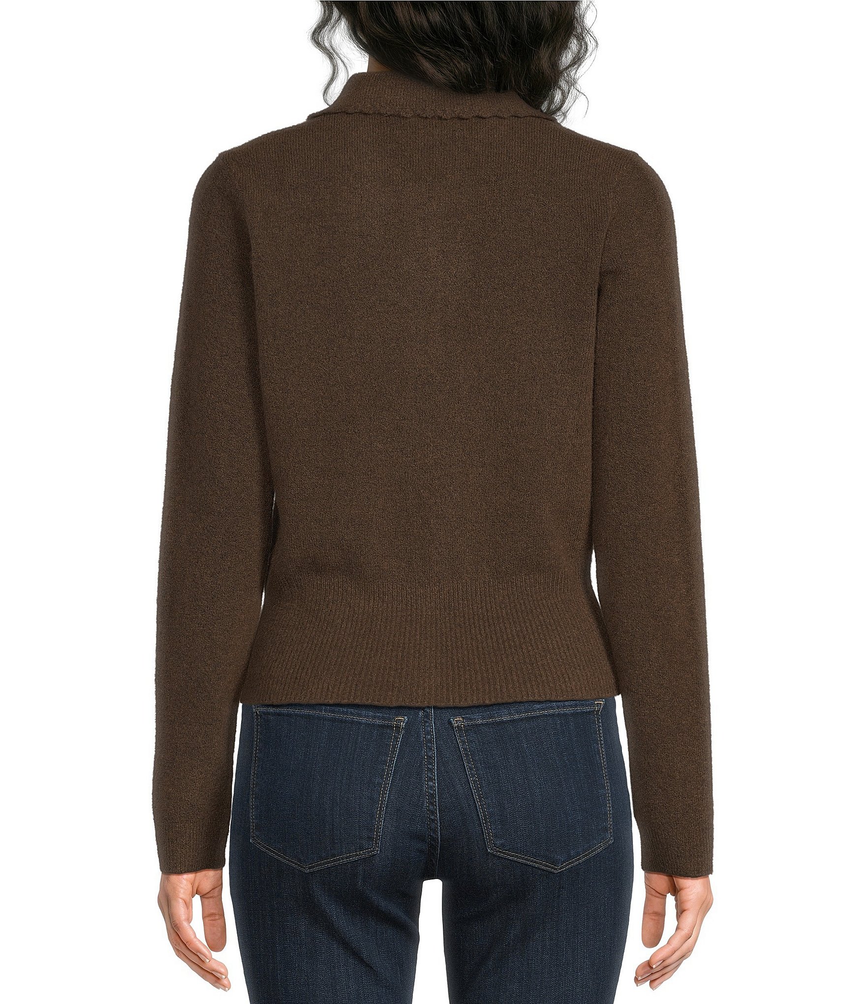 Lucky Brand Knit Peter Pan Collar Long Sleeve Button Down Cardigan