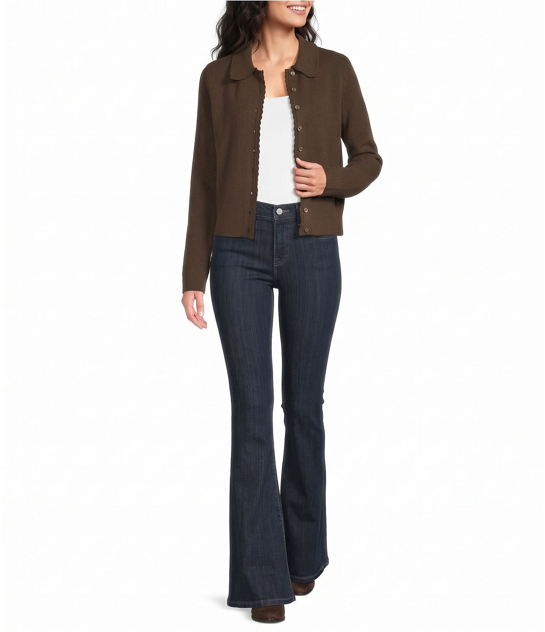 Lucky Brand Knit Peter Pan Collar Long Sleeve Button Down Cardigan