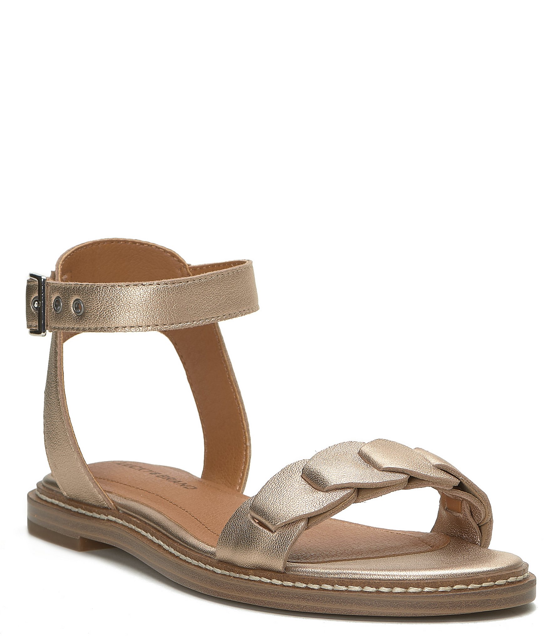 Lucky Brand Kyndall Metallic Leather Ankle Strap Flat Sandals