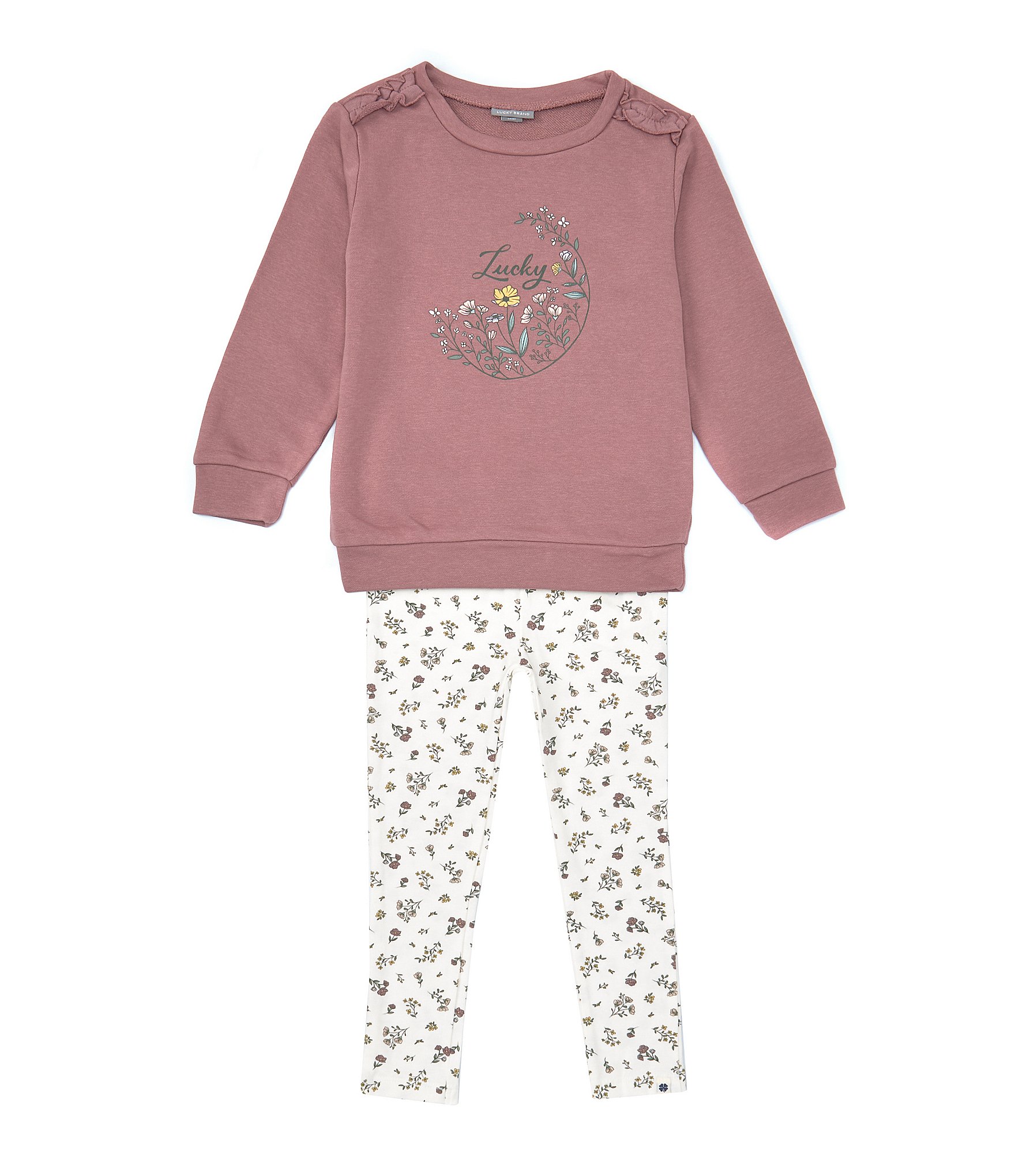 Lucky Brand Little Girls 2T-6X Long Sleeve Printed Crinkle Jersey Tunic Top  & Solid Knit Leggings Set