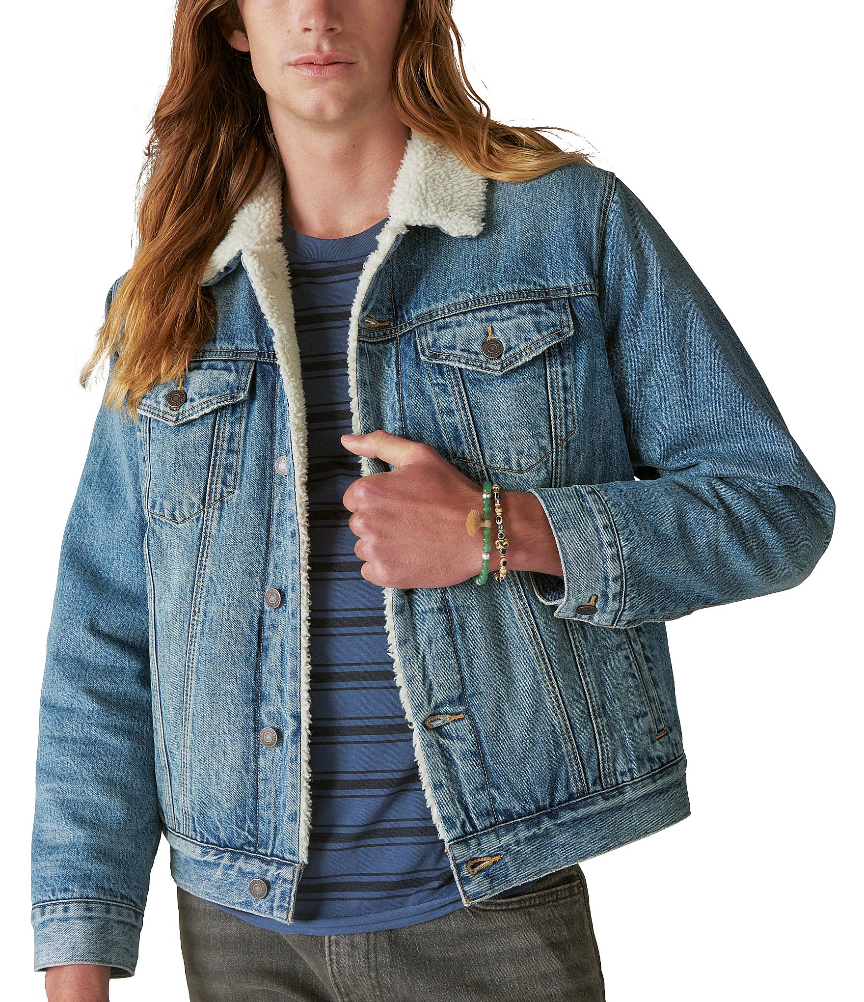 Lucky Brand Faux Shearling Lined Denim Trucker Jacket in Blue for Men | Lyst