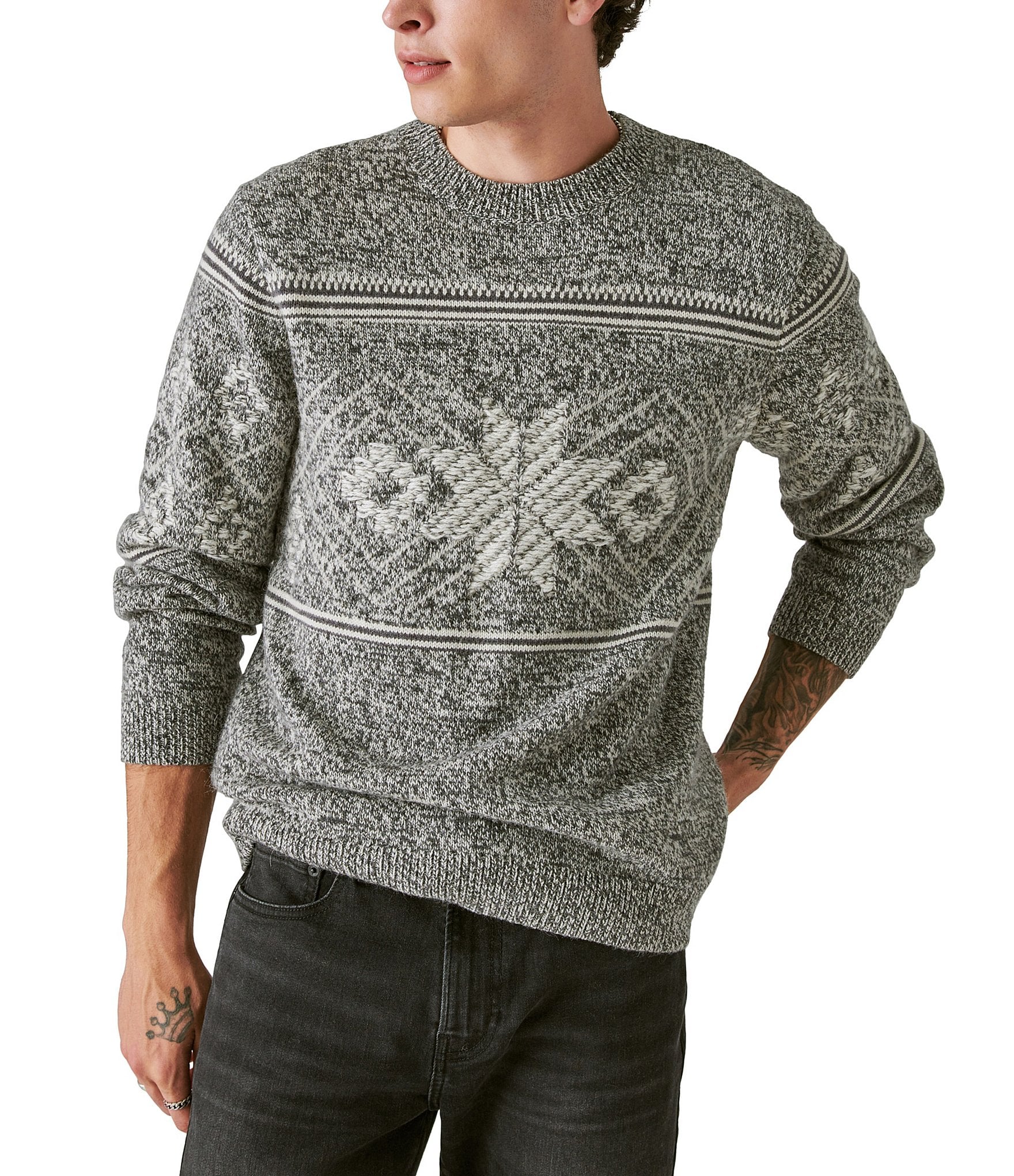 Lucky Brand Long Sleeve Nordic Intarsia Knit Sweater | Dillard's