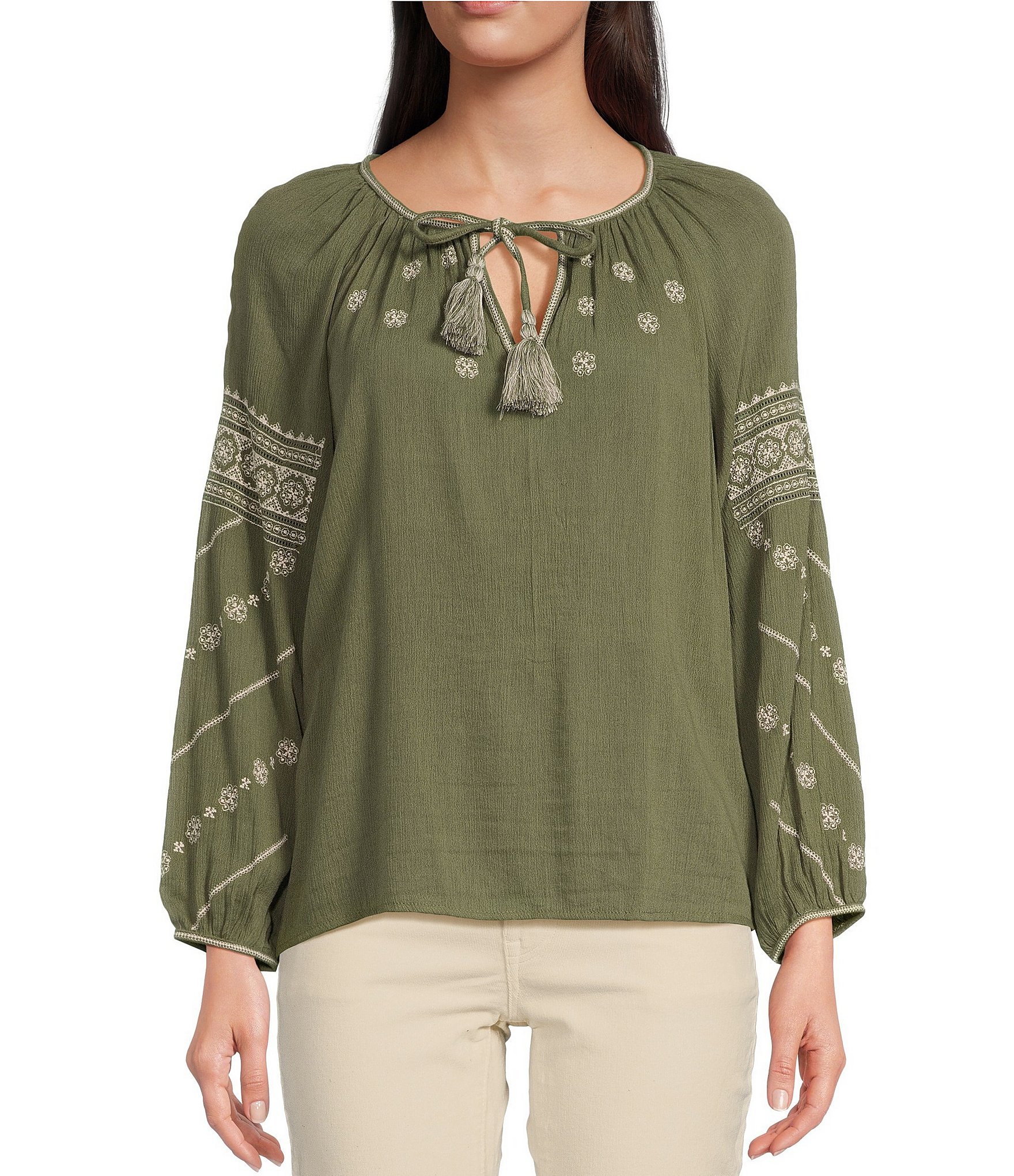 Lucky Brand Women's Embroidered Yoke Long Sleeve Peasant Top, Slate Green,  Small : : Clothing, Shoes & Accessories