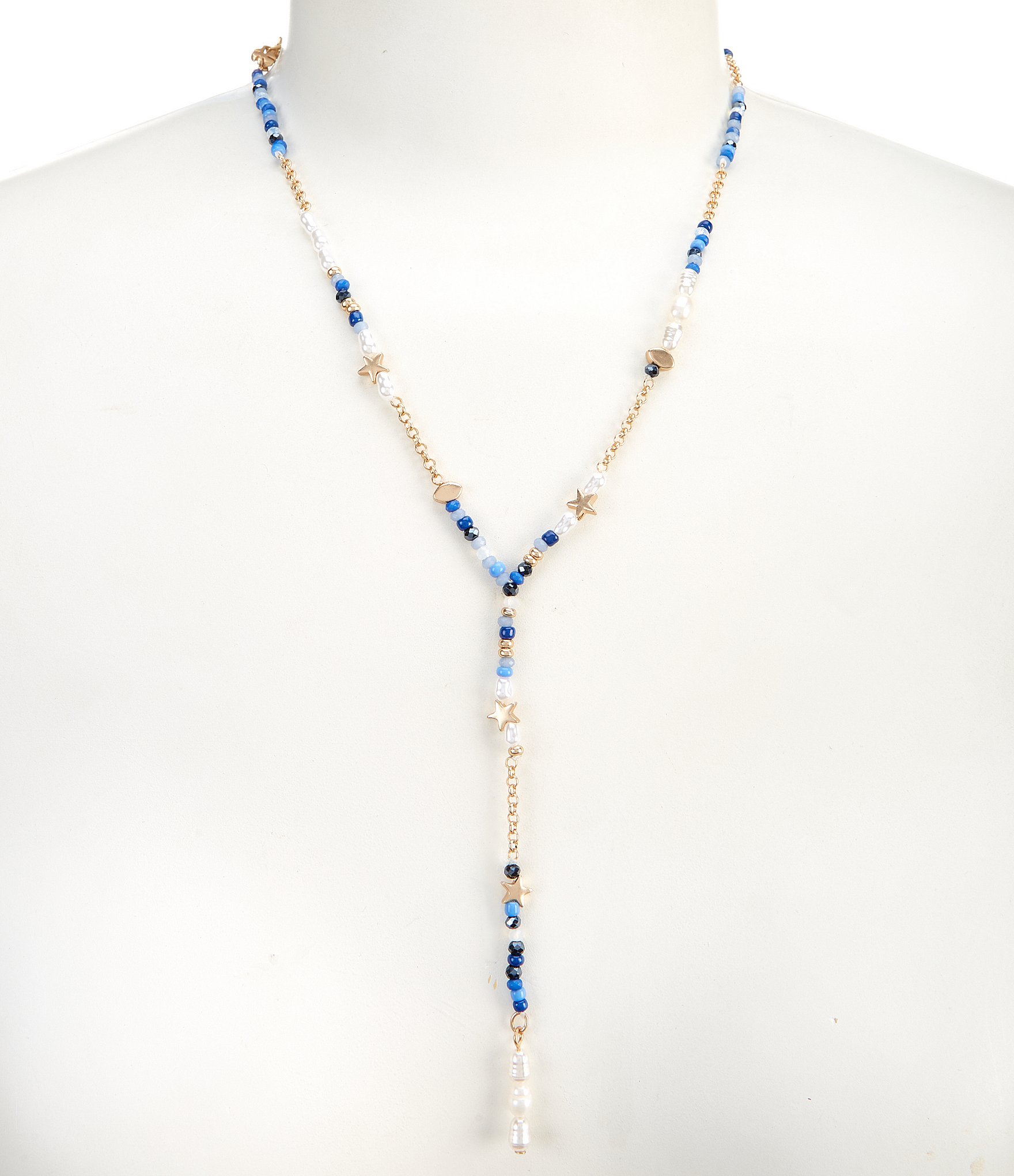 Lucky Brand Pearl And Blue Beaded Celestial Y Necklace | Dillard's