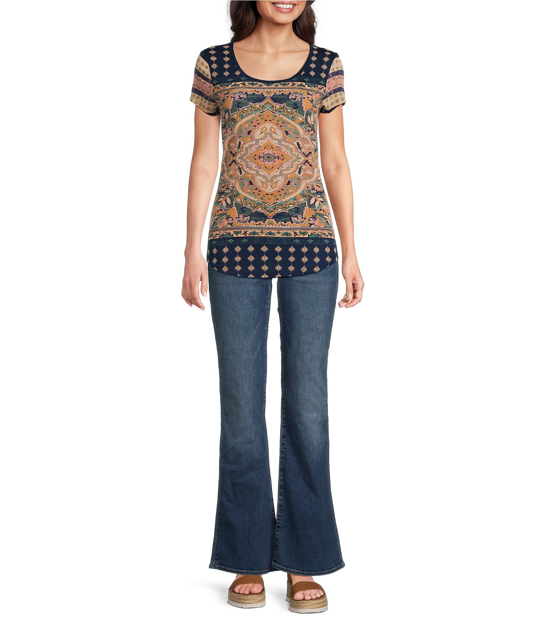 Lucky Brand Persian Carpet Graphic Scoop Neck Short Sleeve Tee Shirt