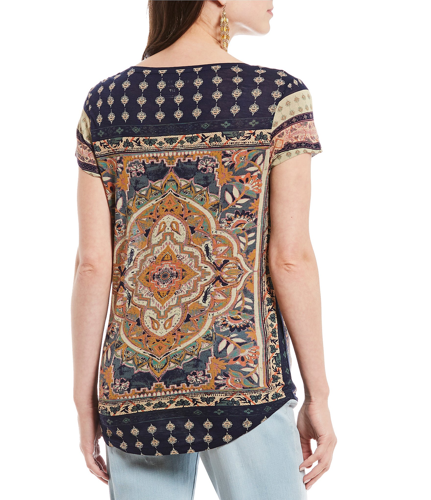 Lucky Brand Persian Carpet Graphic Scoop Neck Short Sleeve Tee Shirt