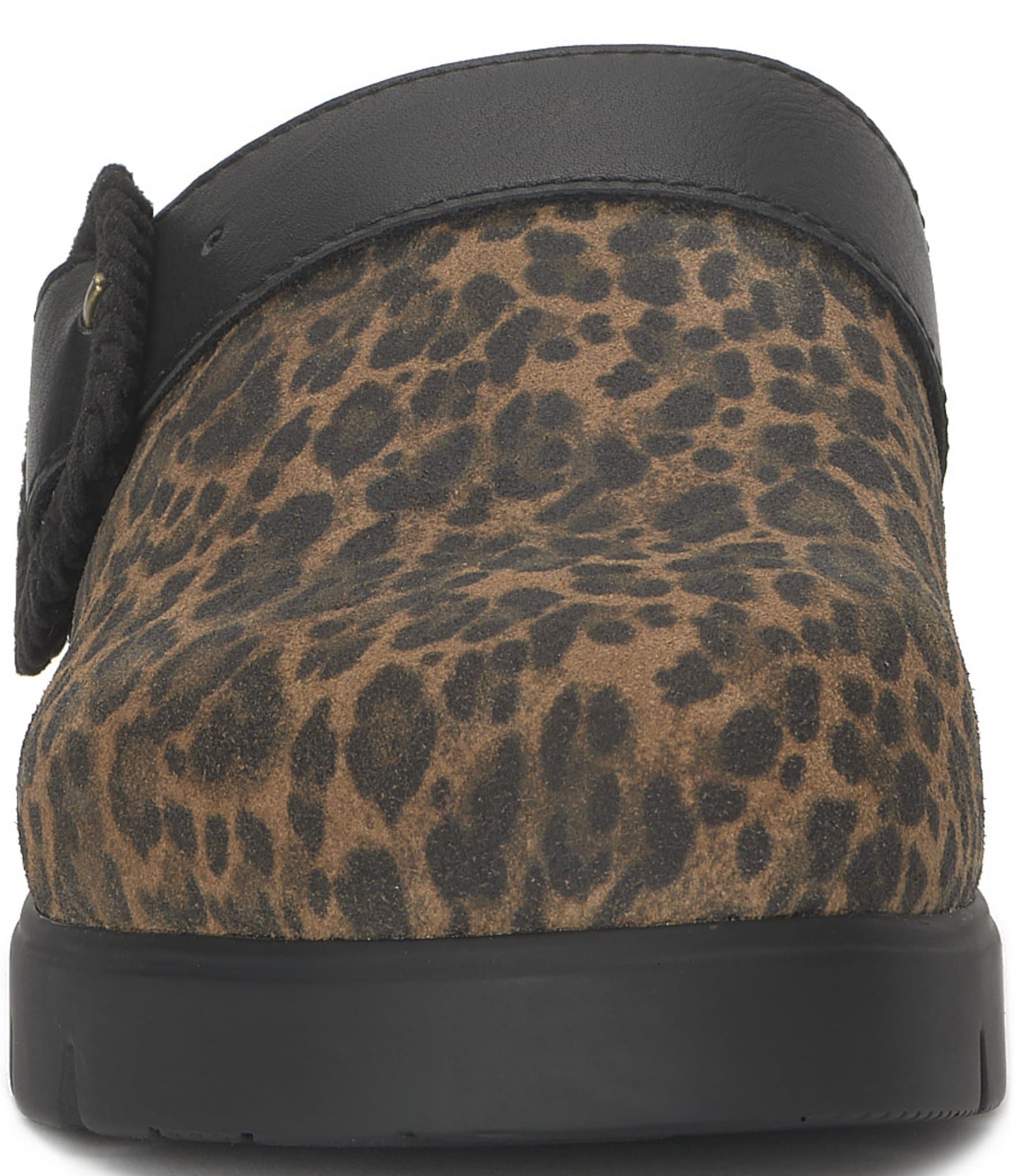 Lucky Brand Sachie Leopard Print Suede Buckle Hardware Clogs