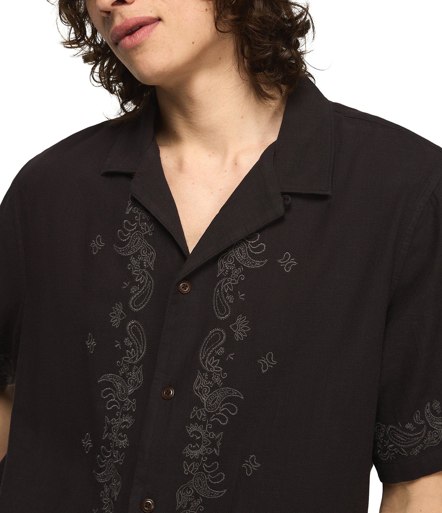 Lucky Brand Short Sleeve Bandana Camp Collar Shirt