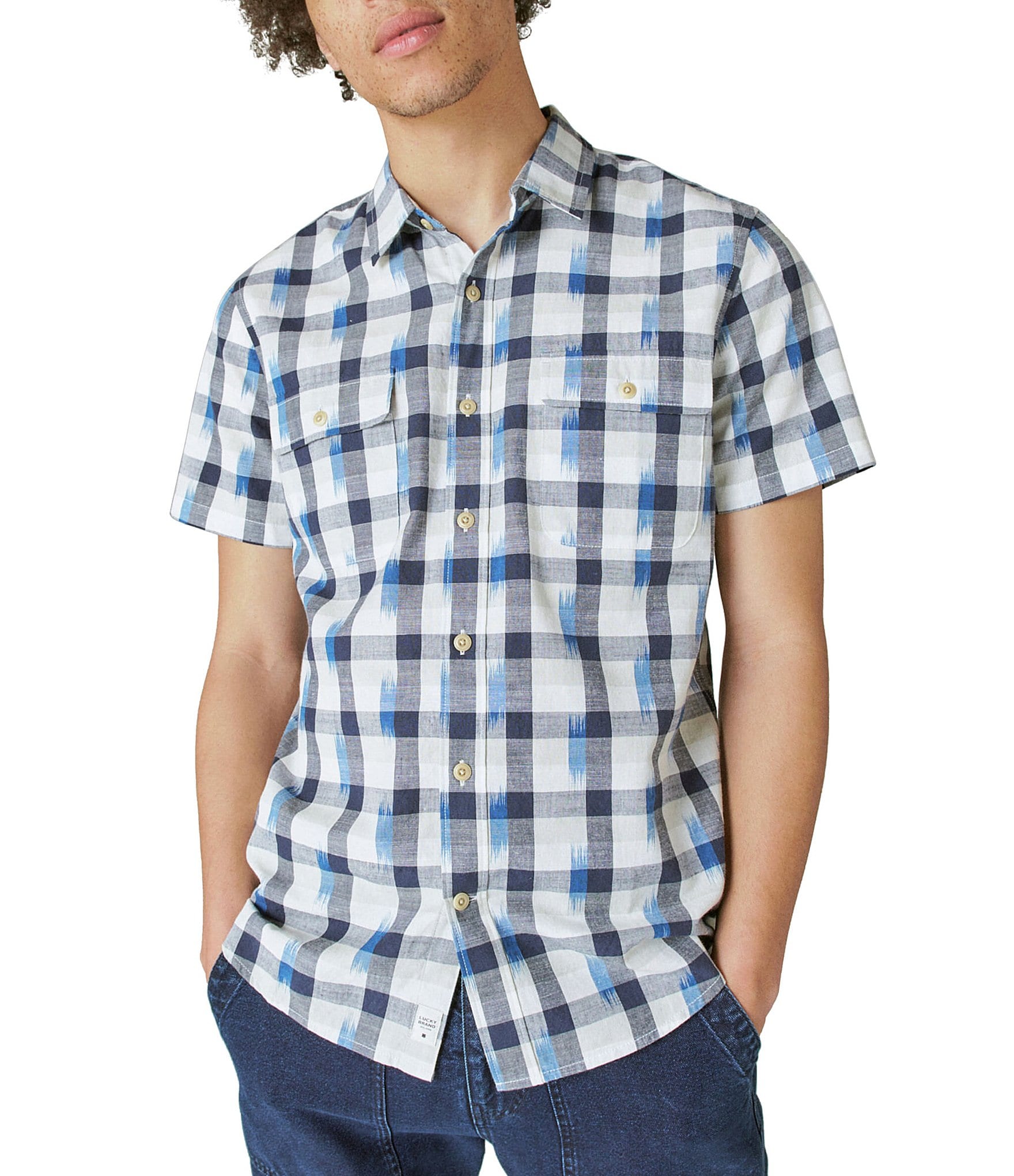 Lucky Brand Short-Sleeve Humboldt Ikat Plaid Workwear Shirt | Dillard's