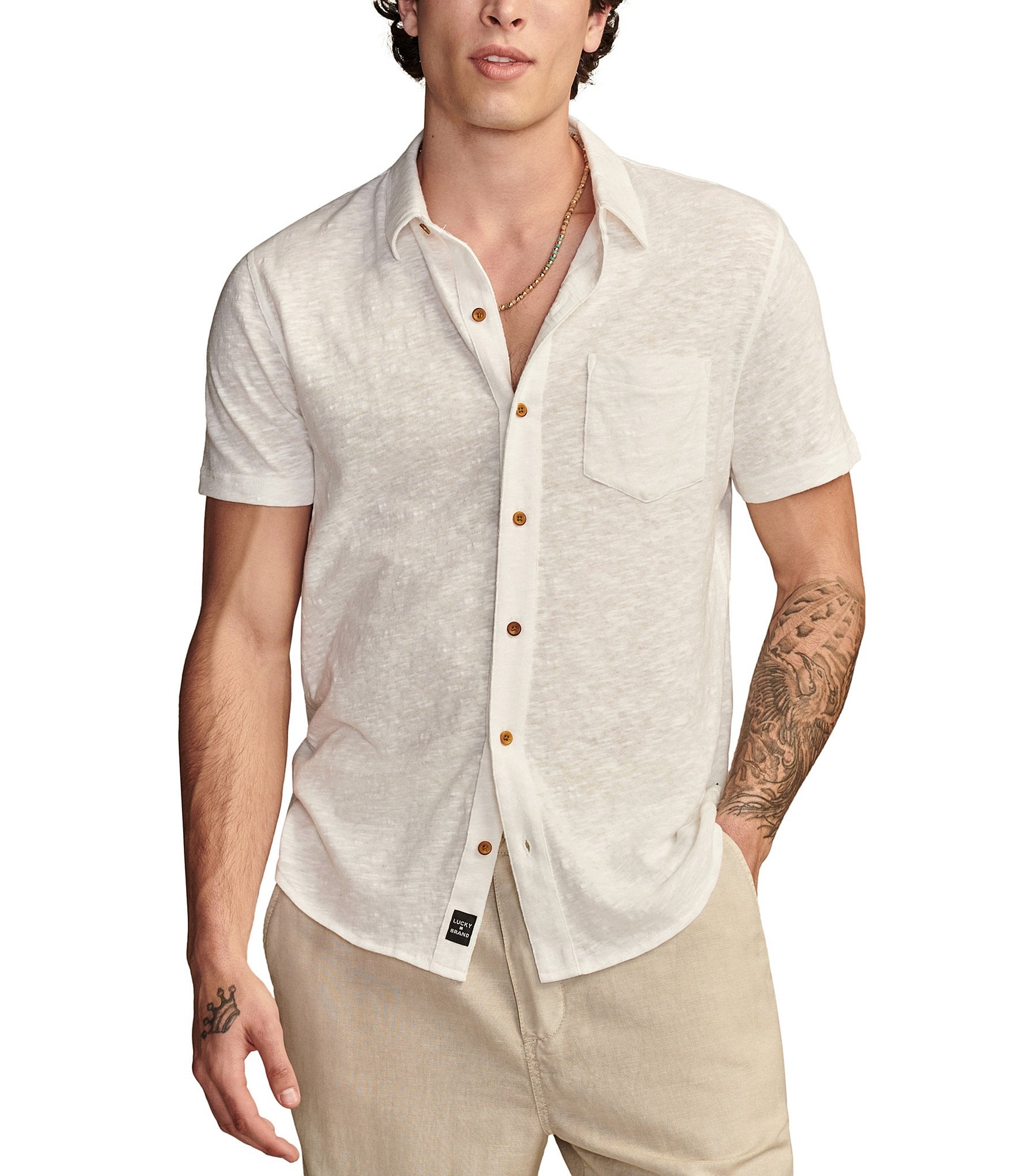 Lucky Brand Short Sleeve Linen-Blend Shirt