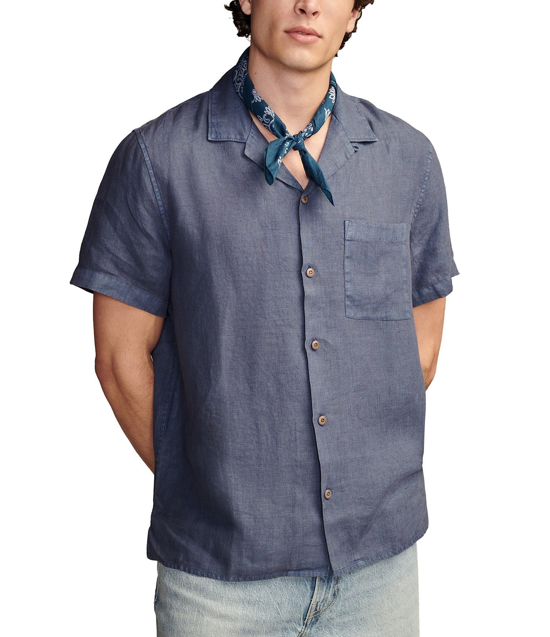 Lucky Brand Short Sleeve Linen Camp Shirt