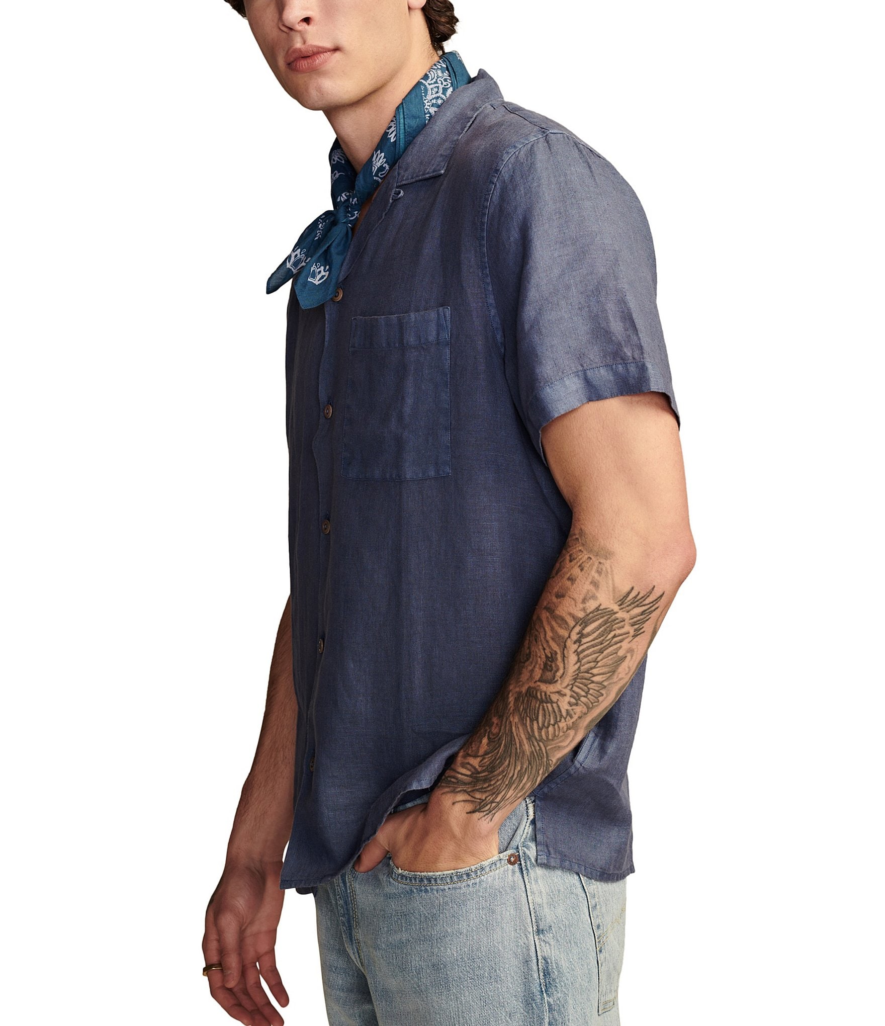 Lucky Brand Short Sleeve Linen Camp Shirt