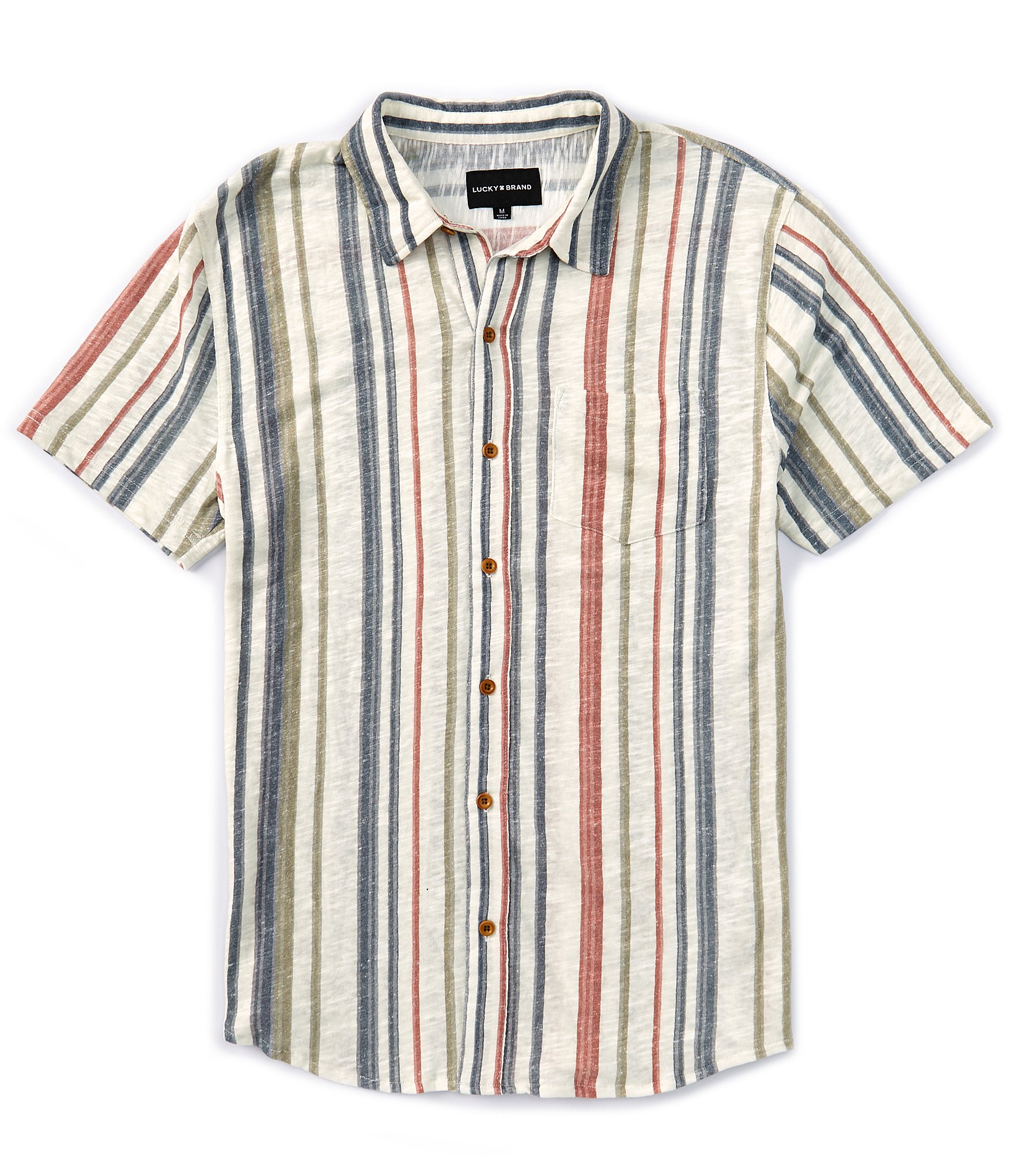 Lucky Brand Short Sleeve Striped Linen-Blend Woven Shirt