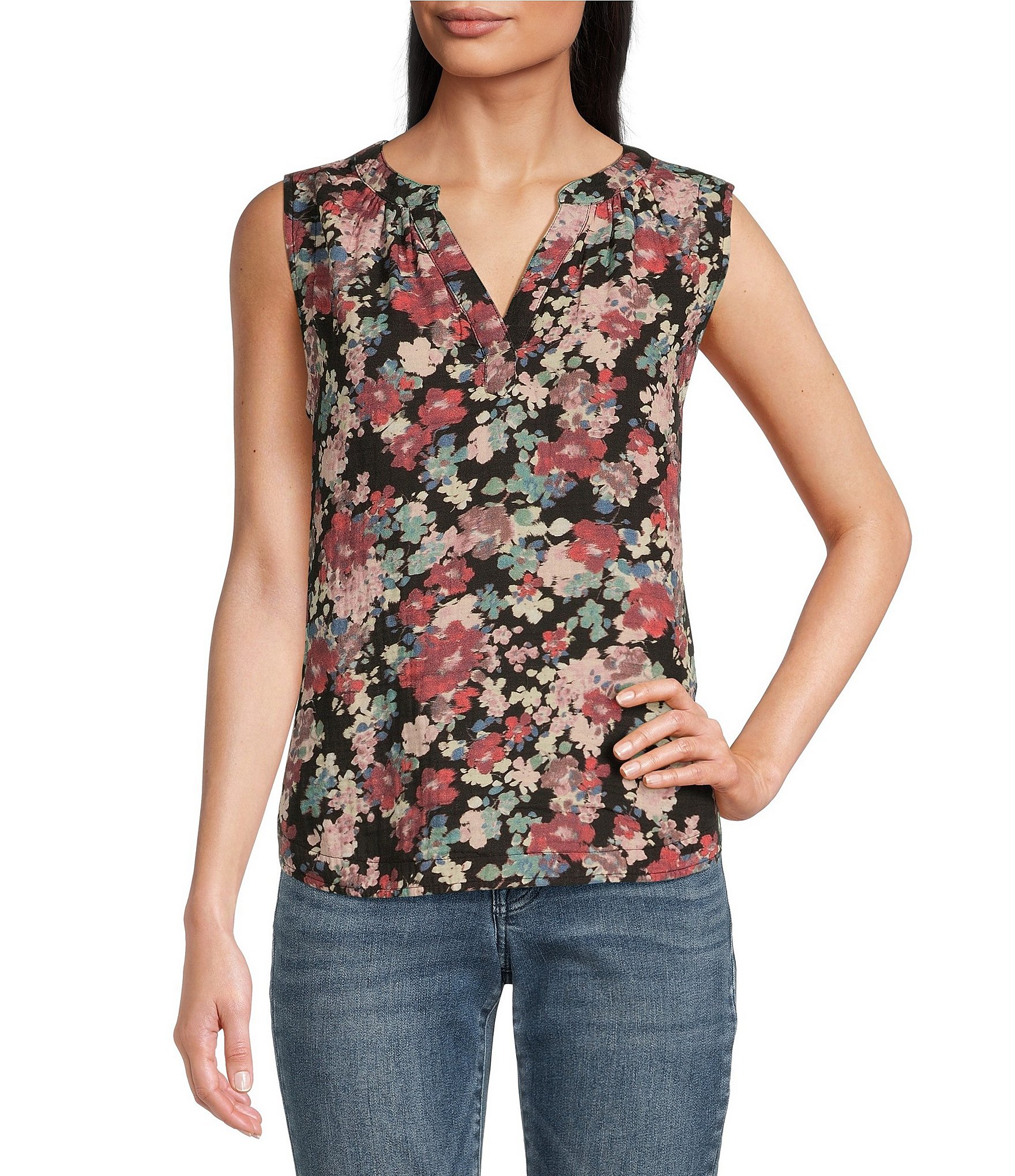 Lucky Brand Sleeveless V-Neck Popover Blouse | Dillard's