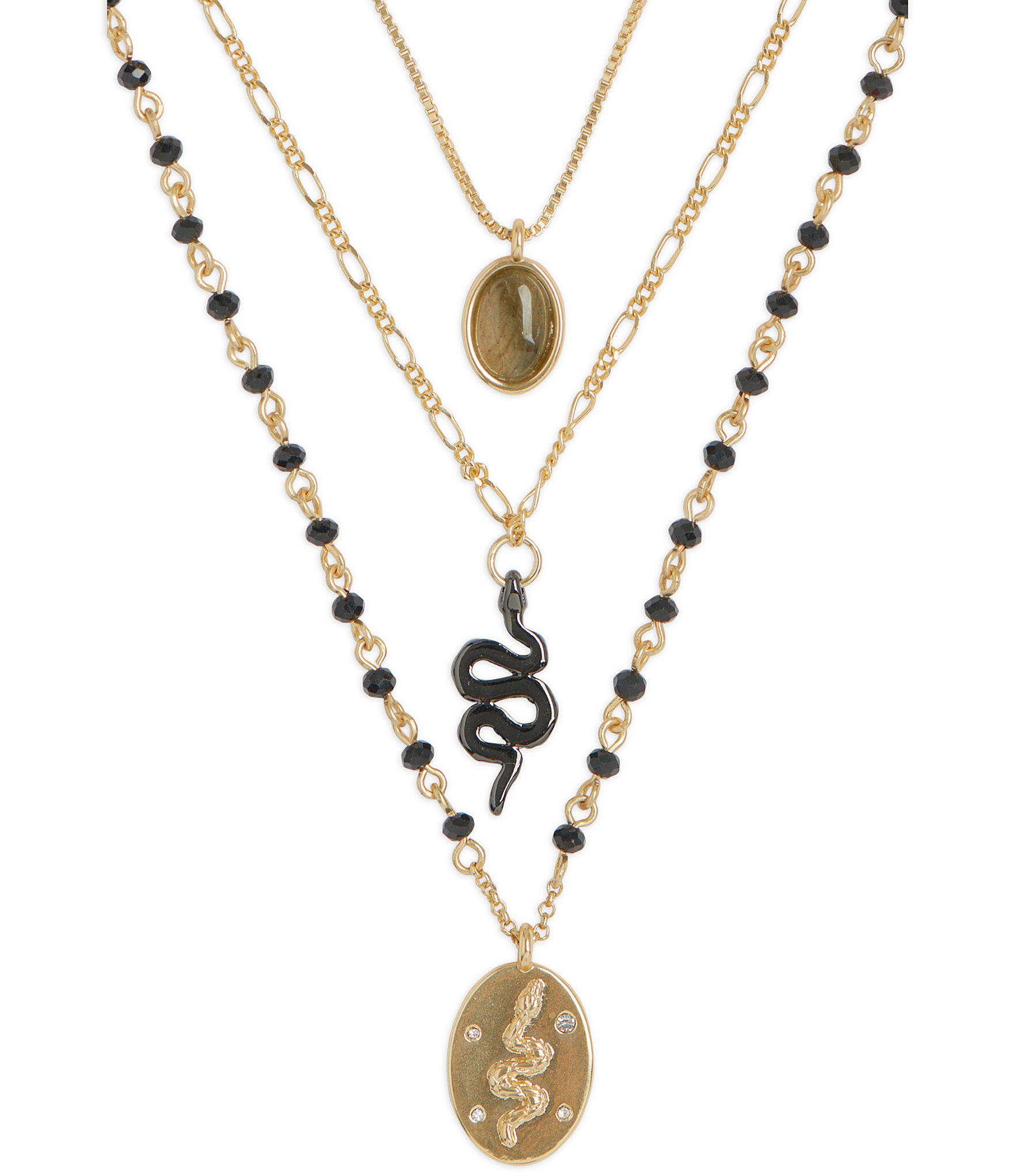 Gemma Layne Snake Chain Long Multi Strand Necklace - Gold