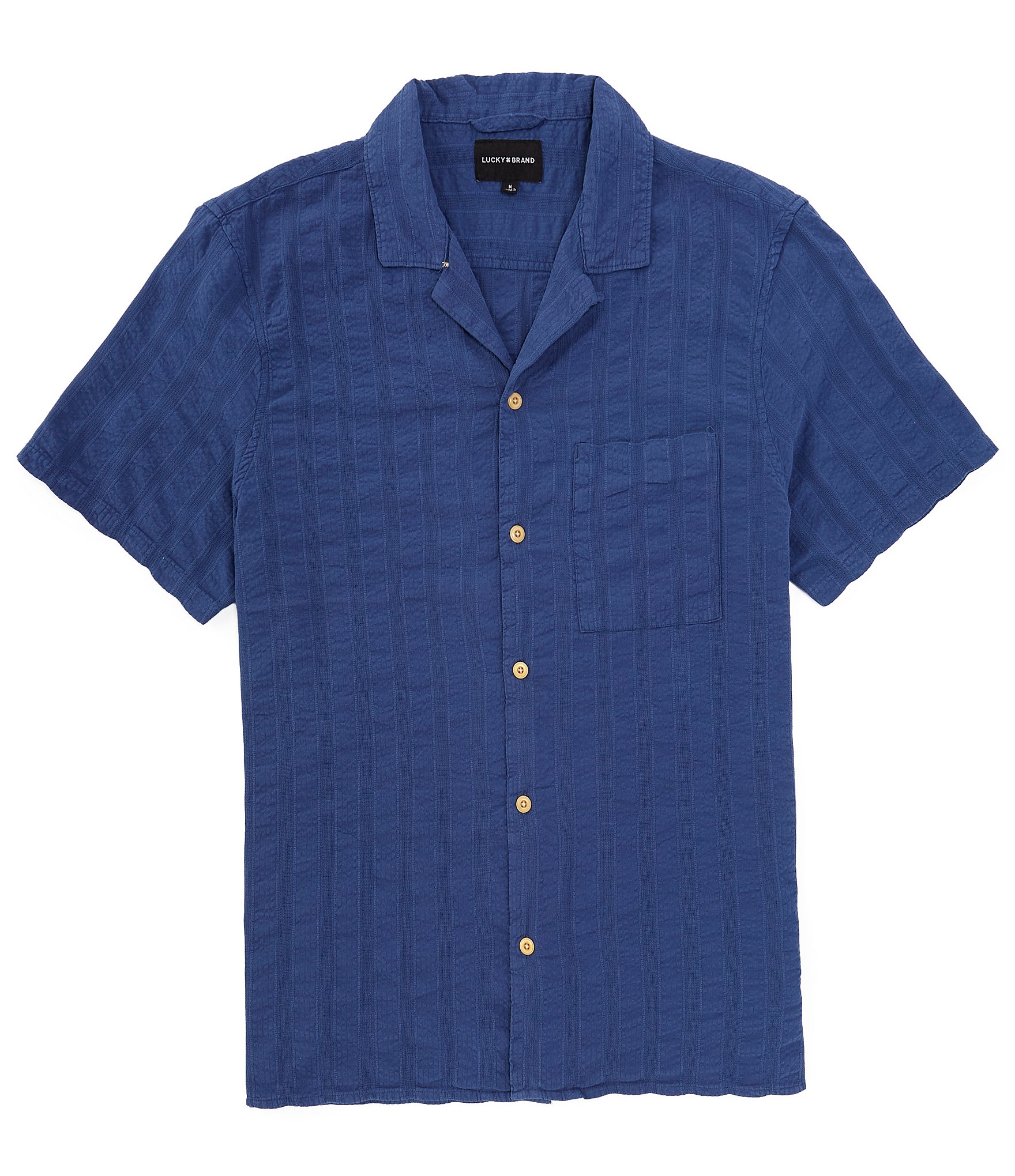 Lucky Brand Solid Seersucker Camp Short Sleeve Shirt