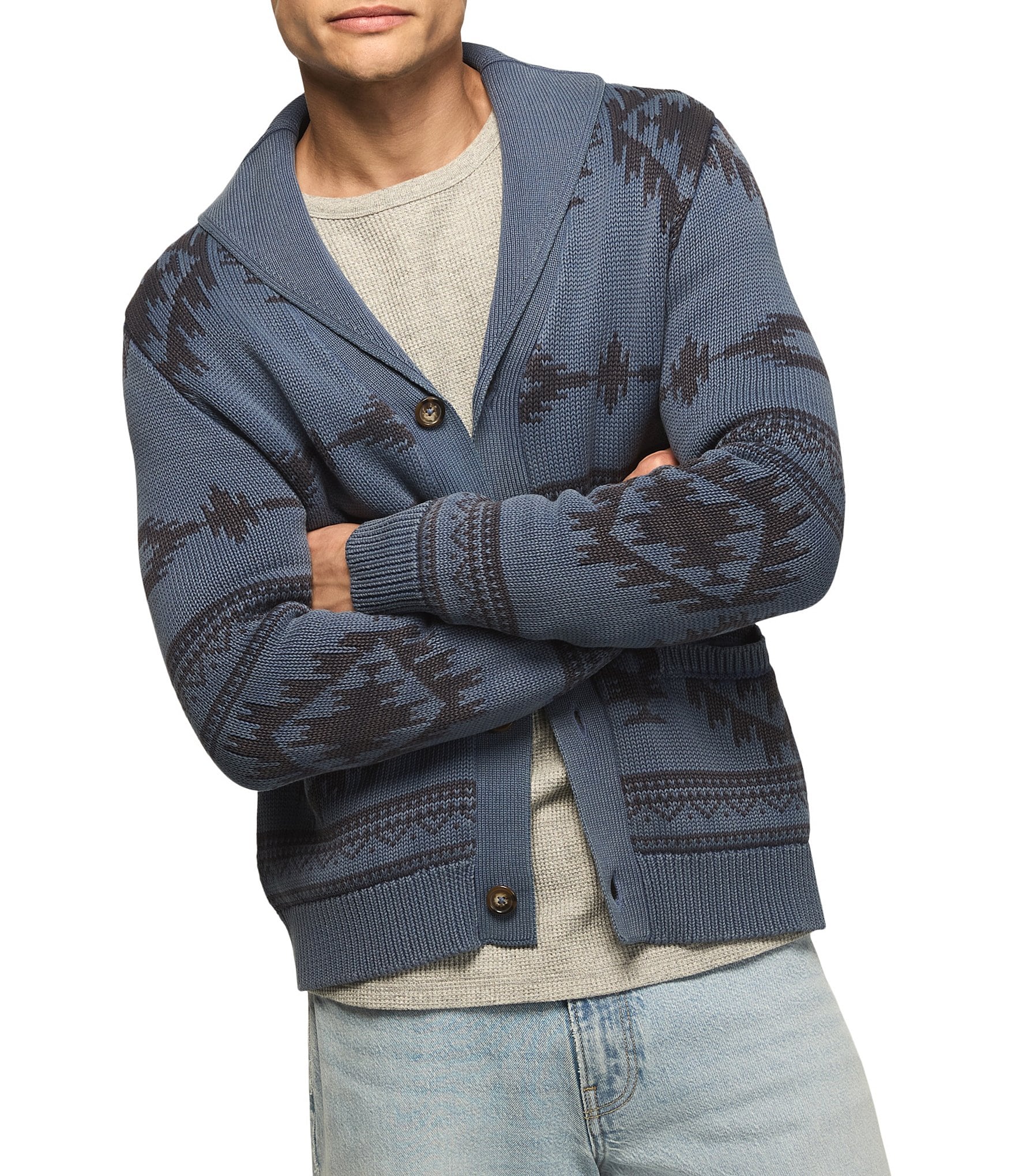 Lucky Brand Southwestern Shawl-Collar Cardigan