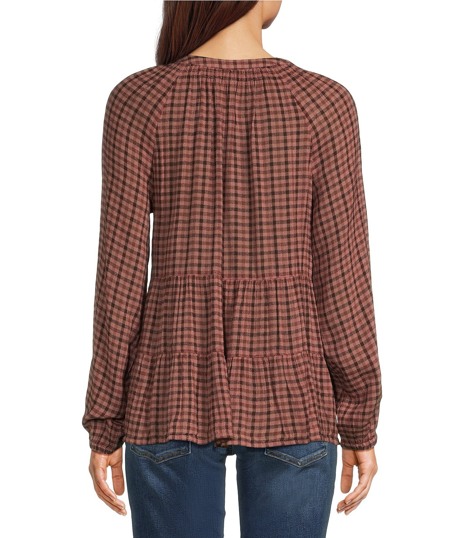 Lucky Brand Tiered Babydoll Henley Neck Long Sleeve Top