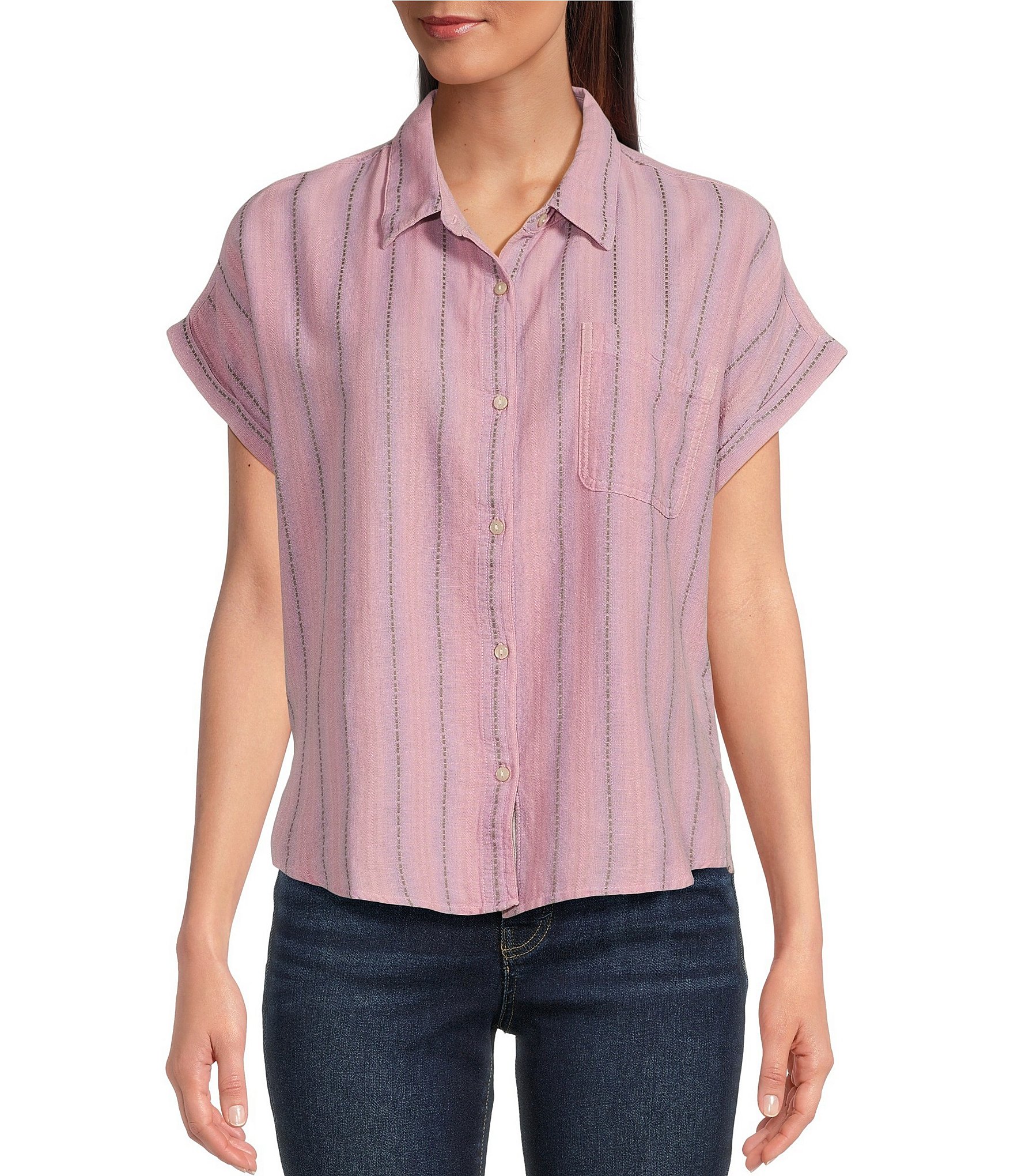 Lucky Brand Women's Men's Stripe Linen Short Sleeve Camp Collar Shirt, Blue  Stripe, Small : : Clothing, Shoes & Accessories