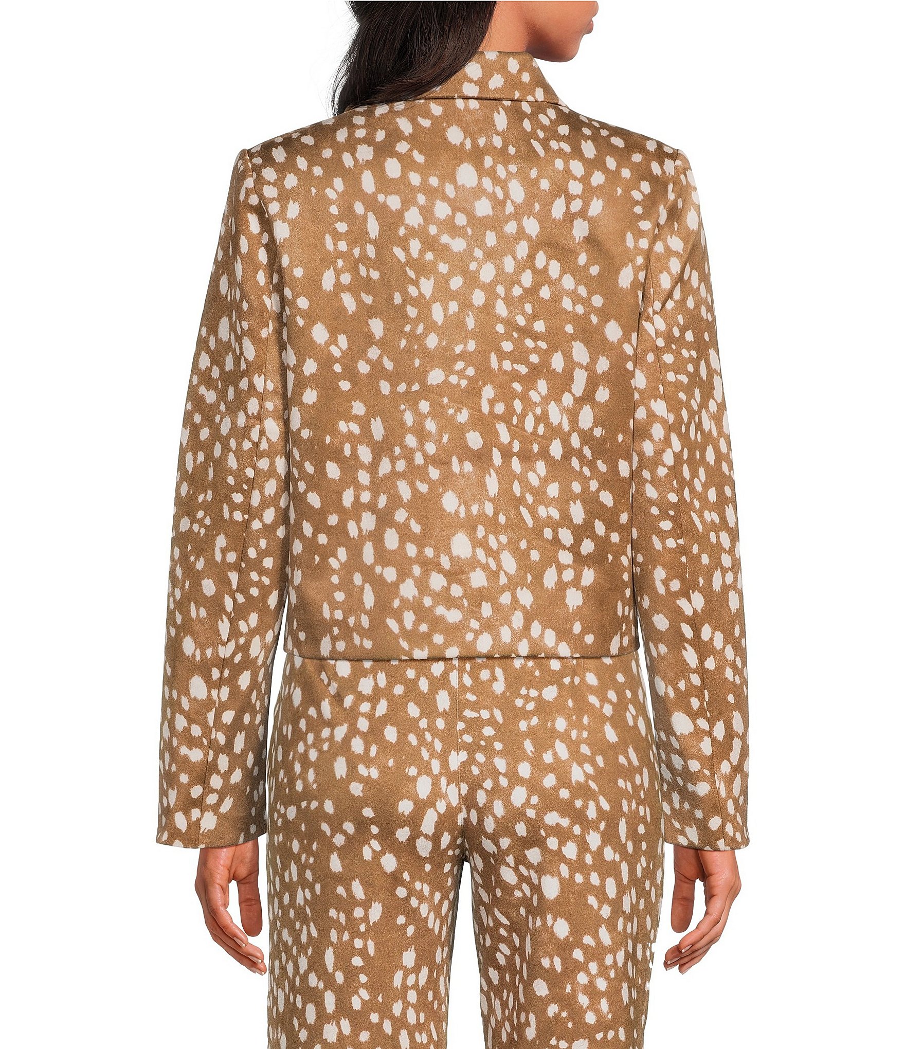 Lucy Paris Bambi Printed Collared Long Sleeve Button Front Coordinating Suede Jacket