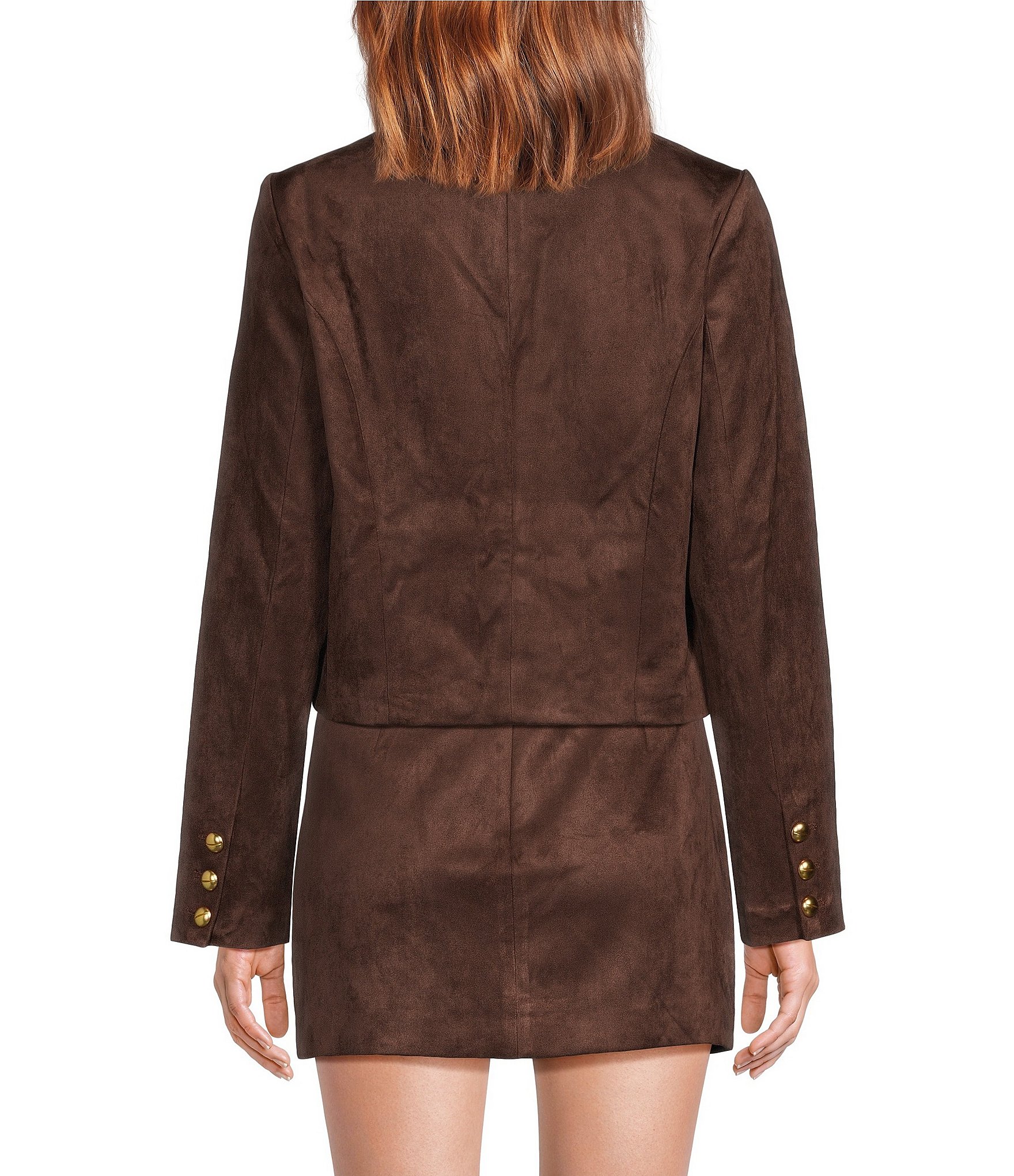 Lucy Paris Brynn Suede Collared Long Sleeve Button Front Coordinating Cropped Jacket