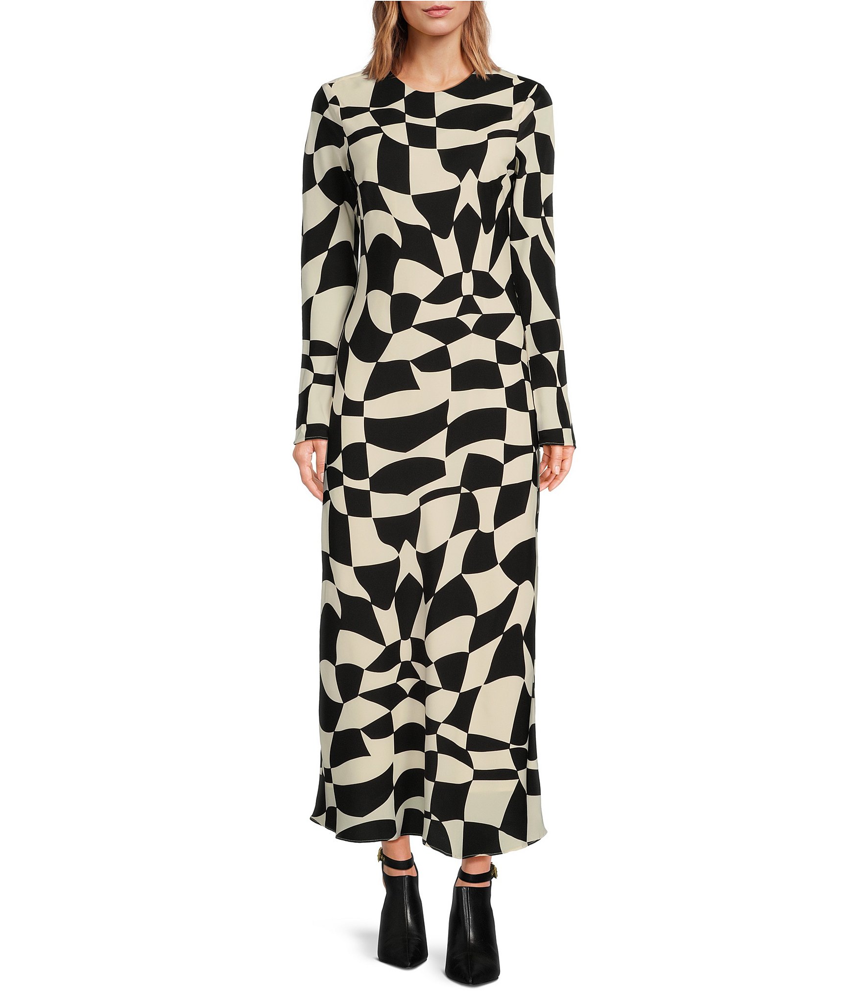 Lucy Paris Geometric Print Crew Neck Long Sleeve Midi Dress | Dillard's