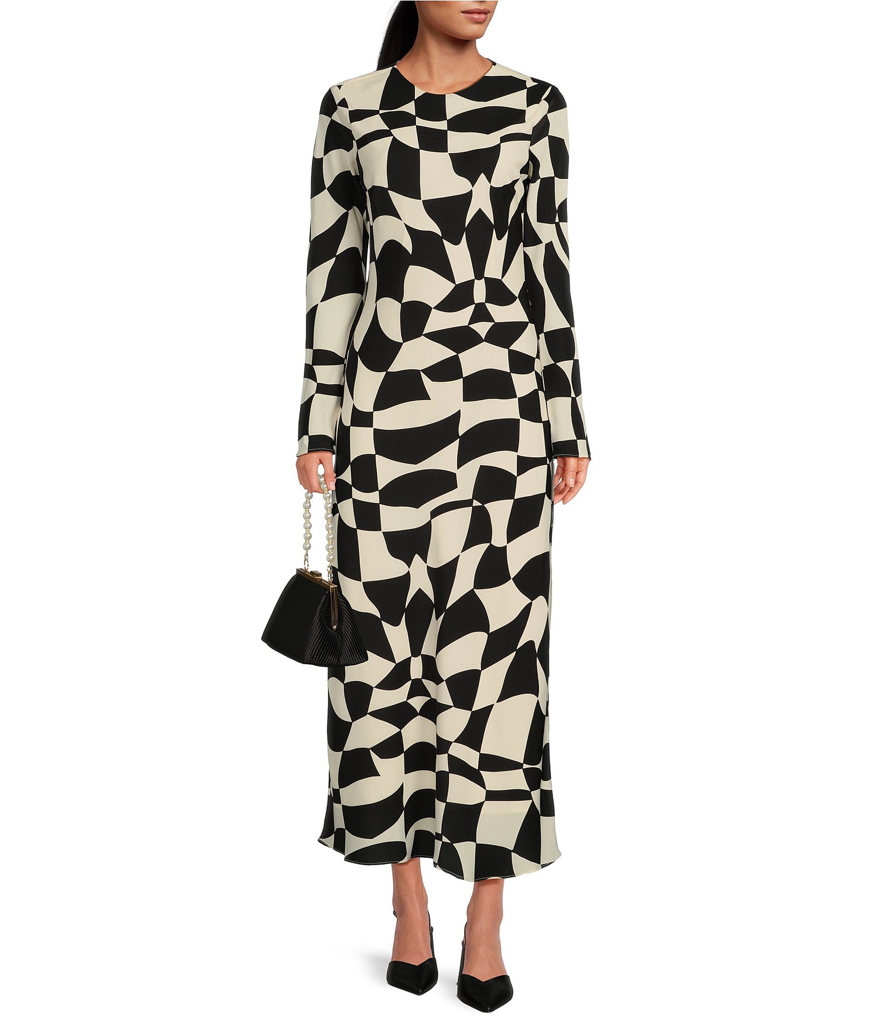 Lucy Paris Geometric Print Crew Neck Long Sleeve Midi Dress | Dillard's