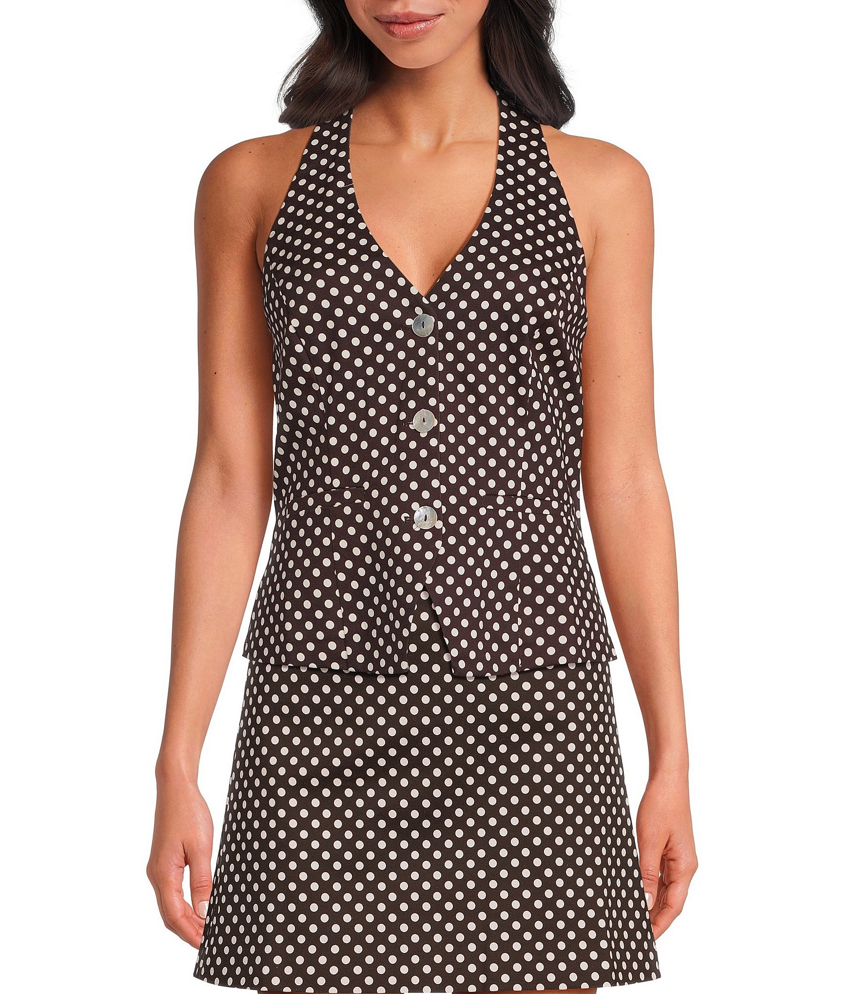 Lucy Paris Lea Polka Dot Halter V-Neck Sleeveless Coordinating Vest Top