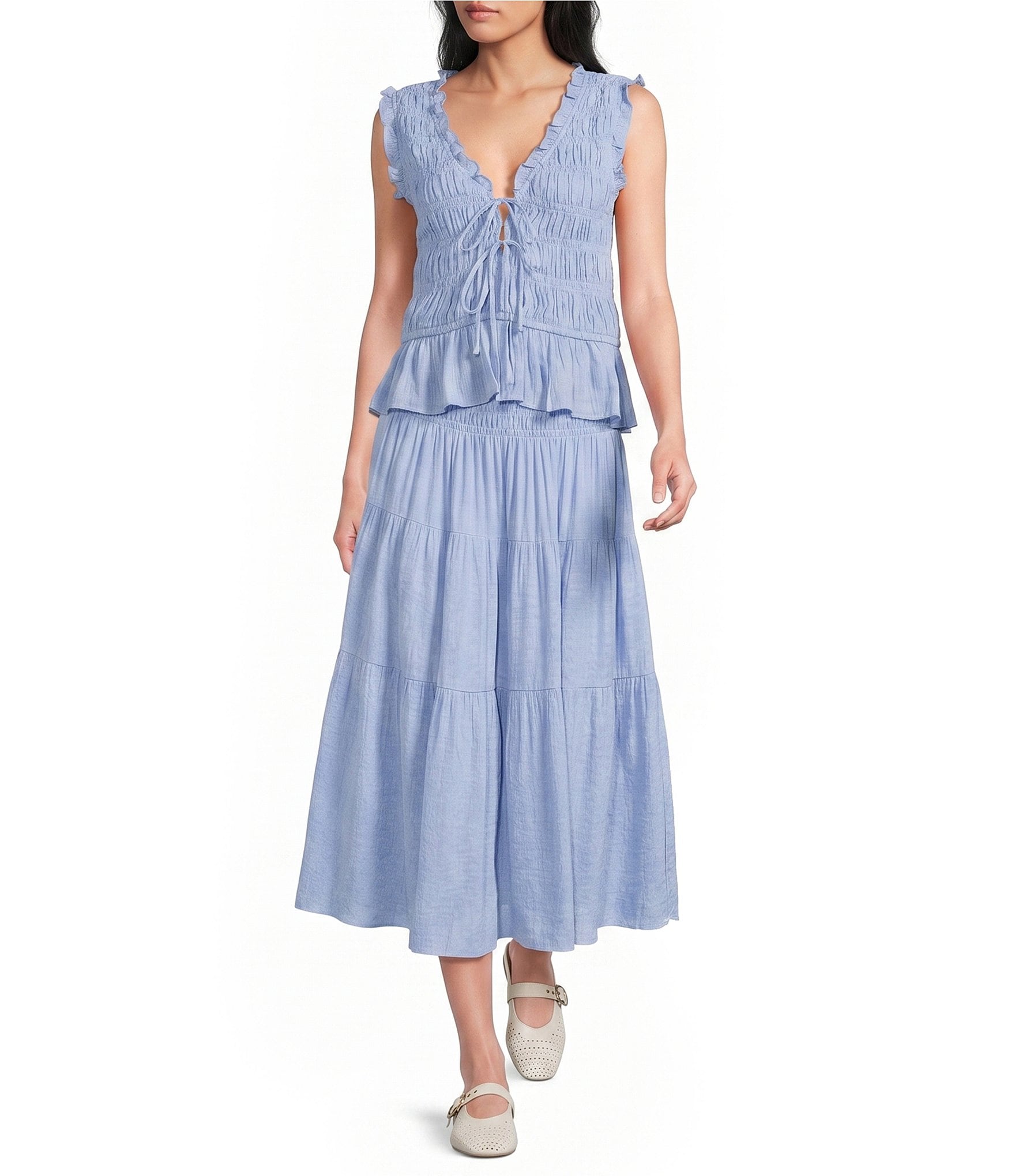 Lucy Paris Livia Smocked V-Neck Sleeveless Coordinating Top