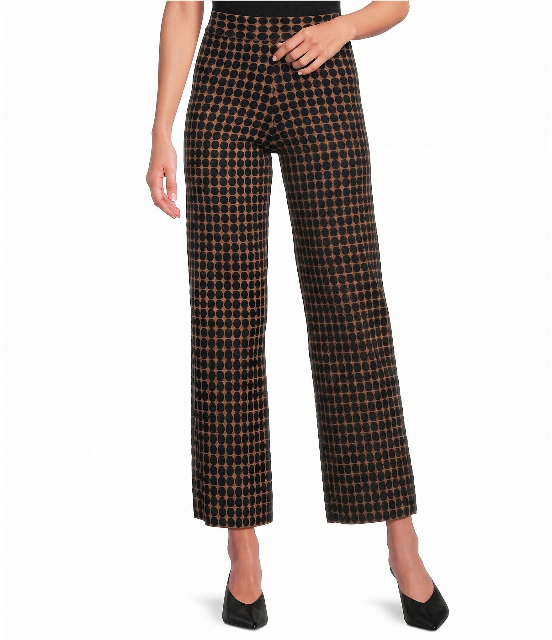 Lucy Paris Mia Dot Patterned High Rise Straight Leg Coordinating Knit Pants